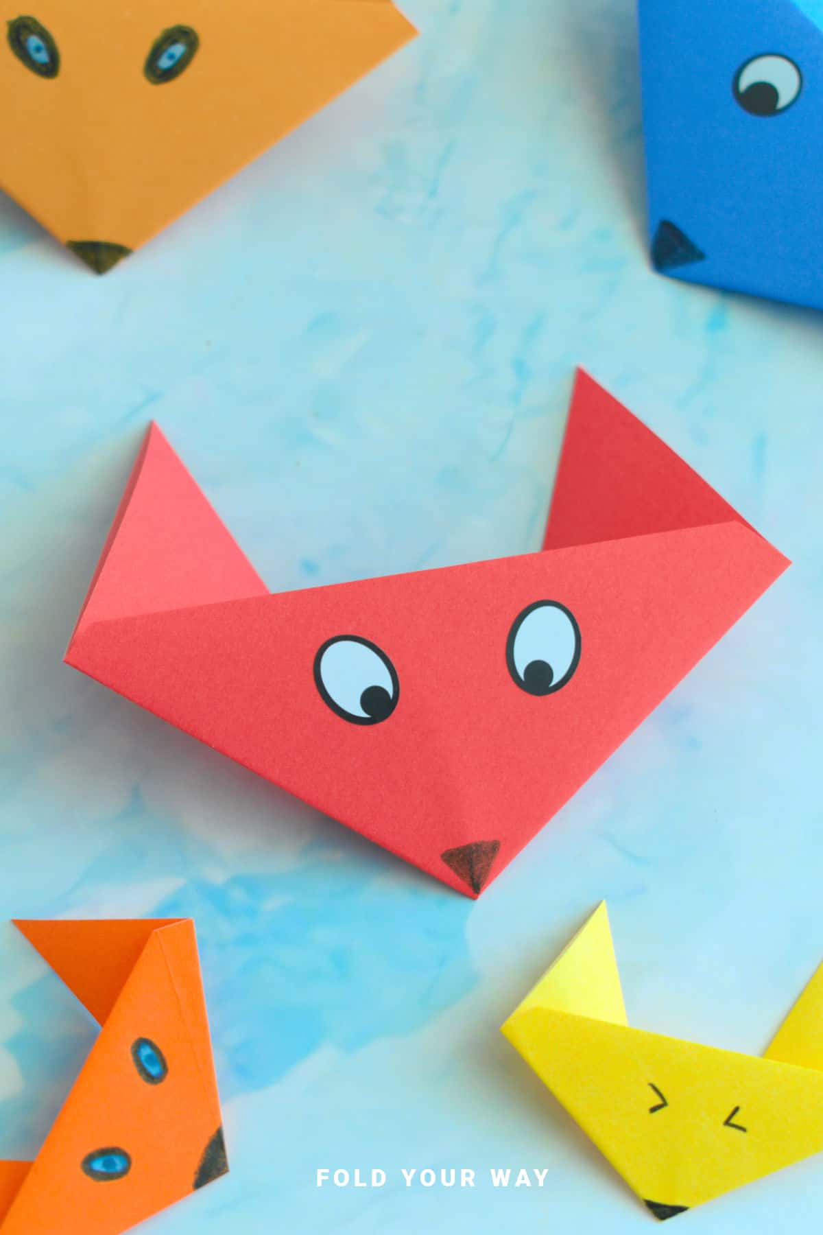Red origami fox face.