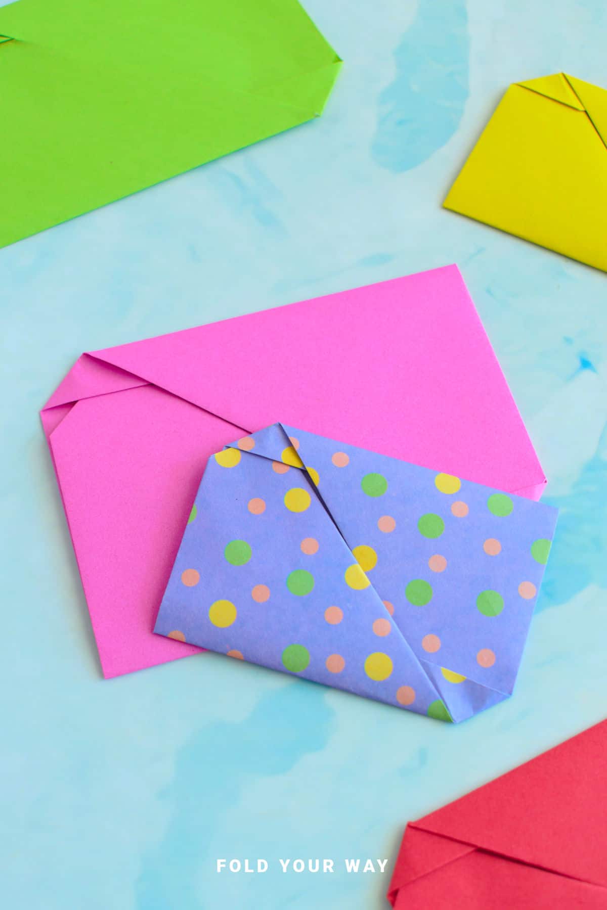 Close up image of origami envelope letterfolds.
