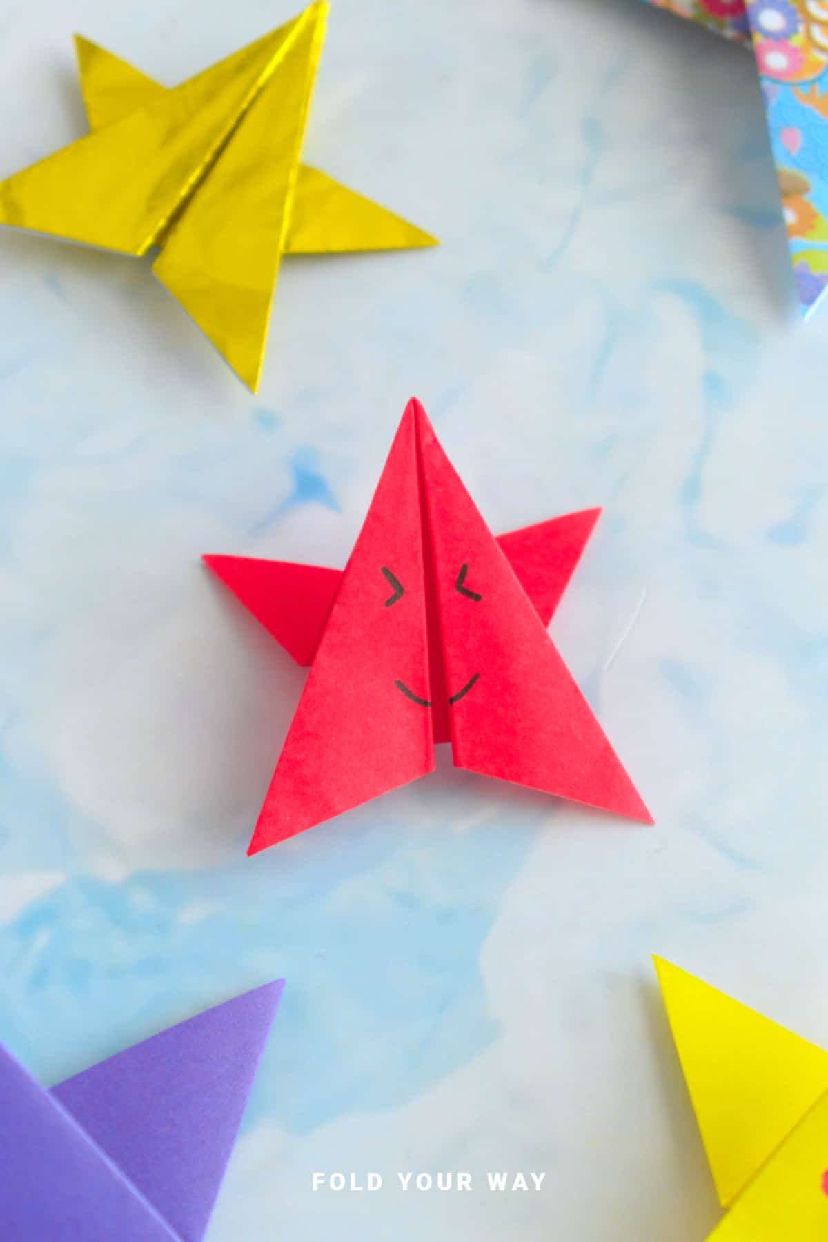 Red origami star.