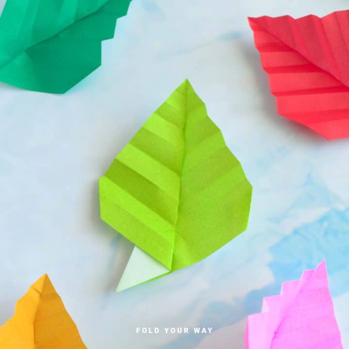 Close up image of an origami leaf.