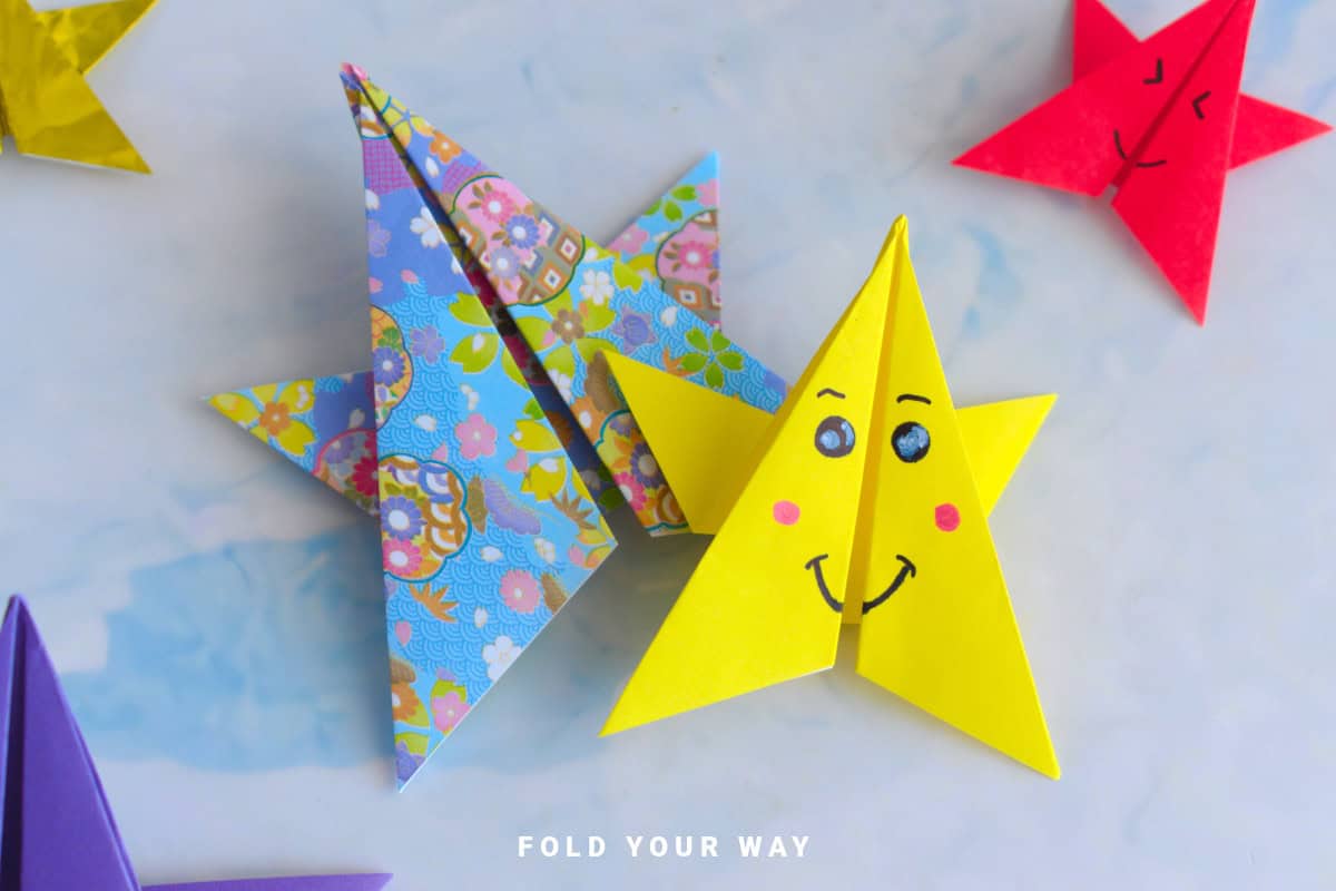 Close up image of origami stars.