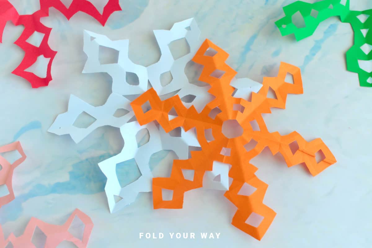 Close up image of paper snowflakes.