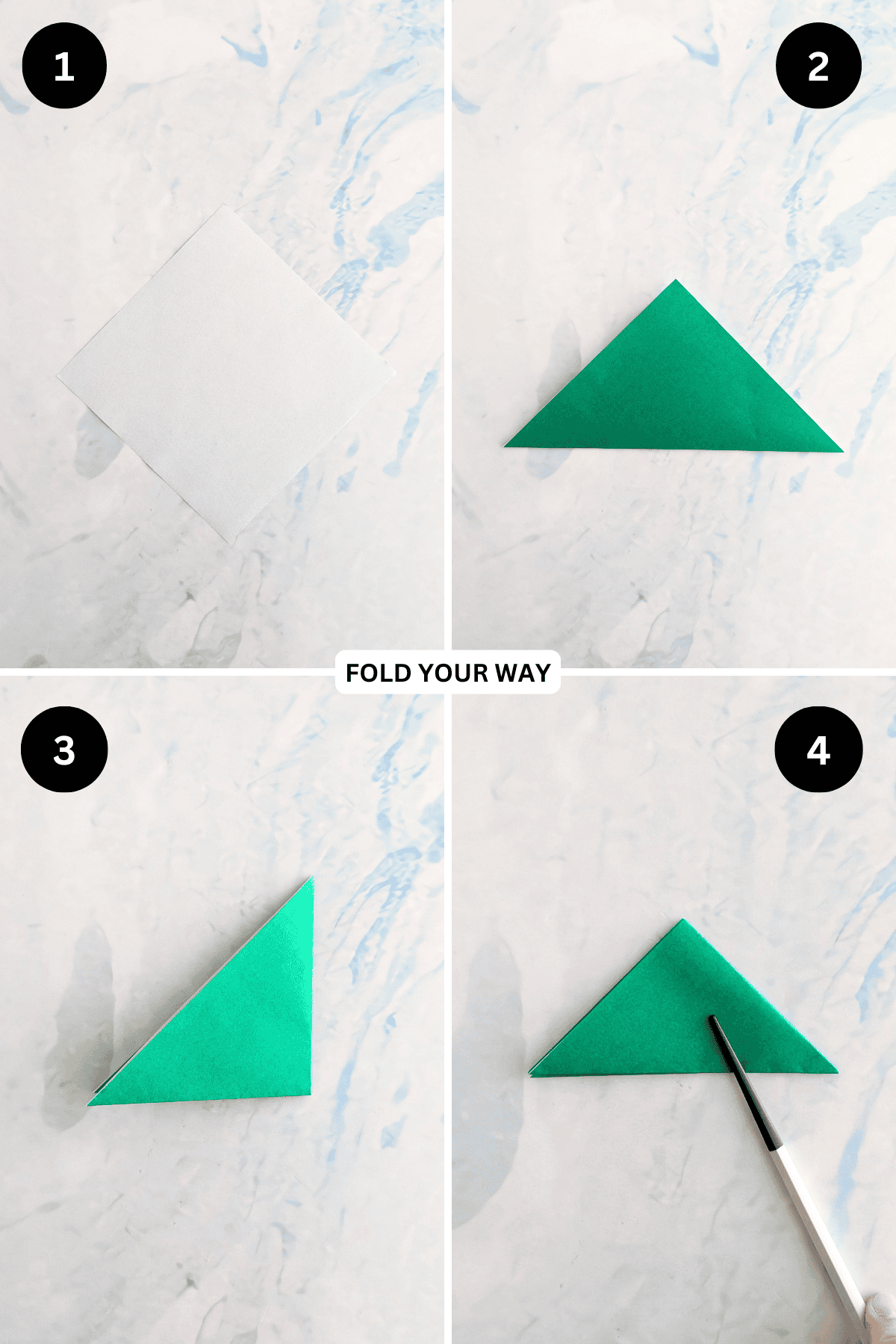 Steps 1 to 4 for making a self closing DIY gift box.
