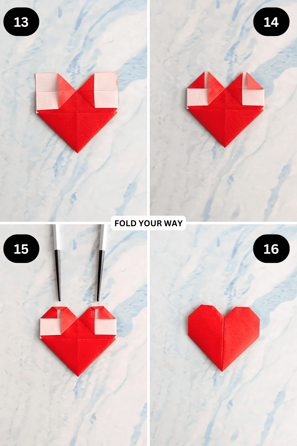 Steps 13 to 16 for making a DIY heart cake toppers.