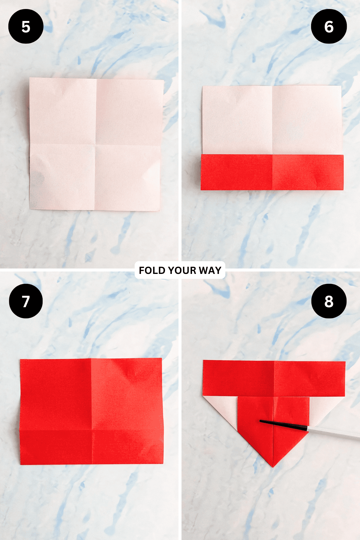 Steps 5 to 8 for making a DIY heart cake toppers.