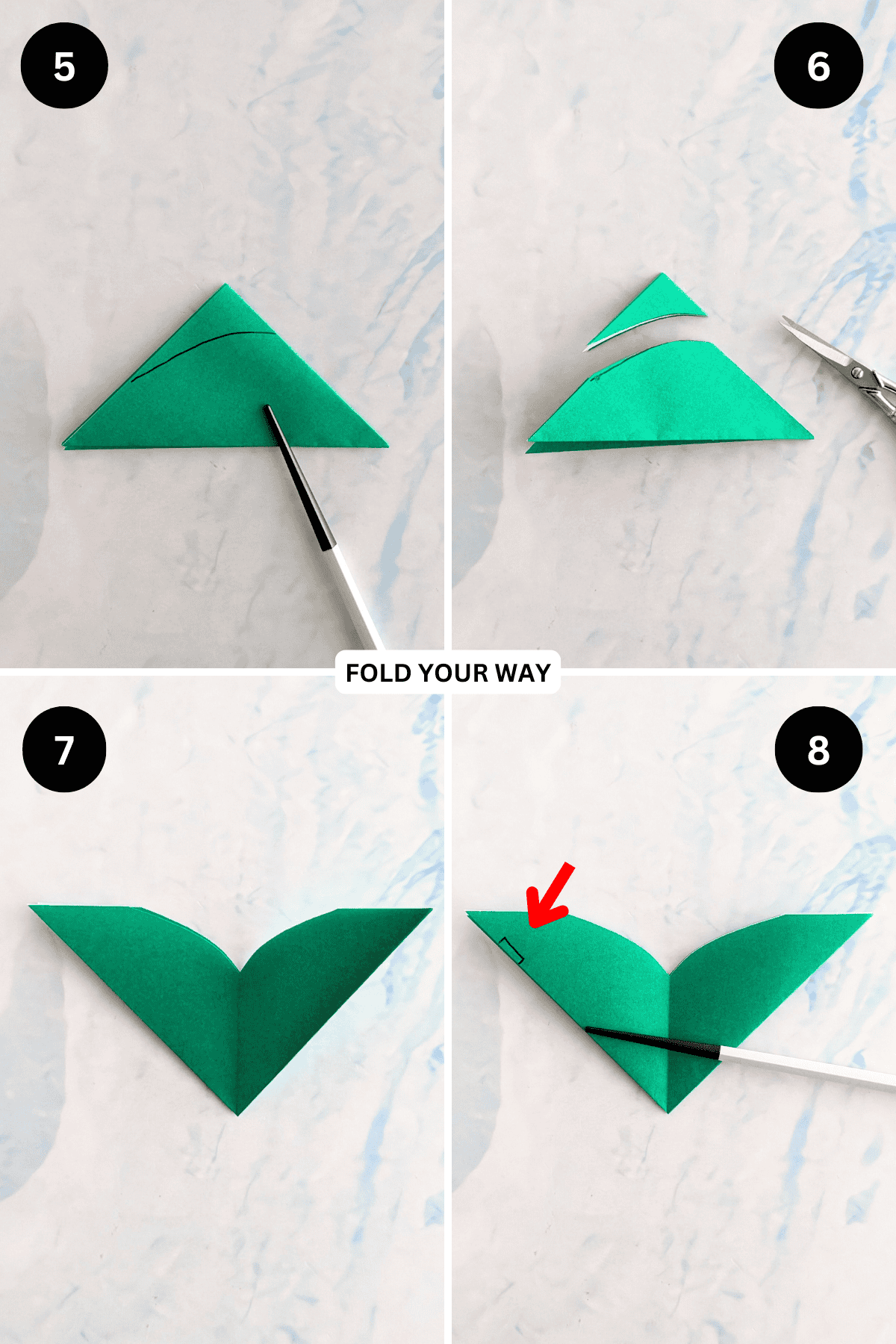 Steps 5 to 8 for making a self closing DIY gift box.
