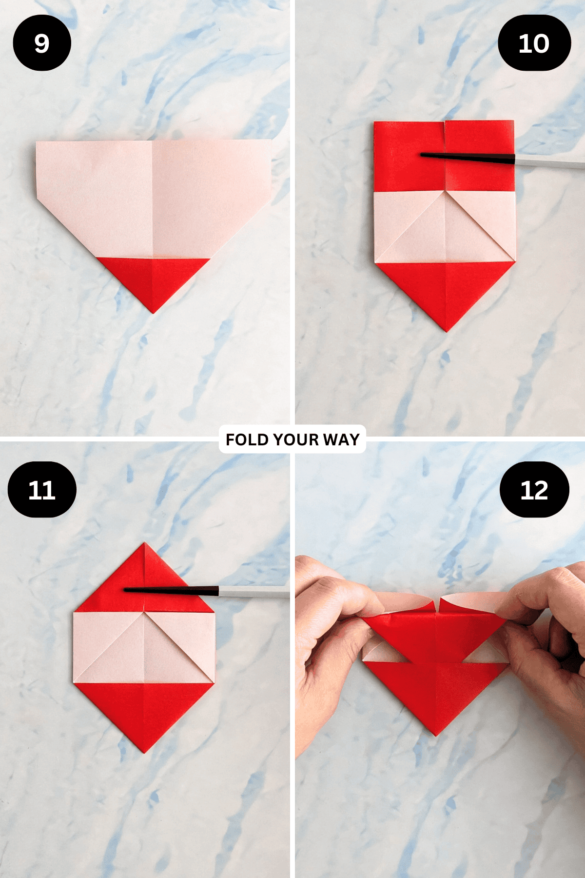 Steps 9 to 12 for making a DIY heart cake toppers.