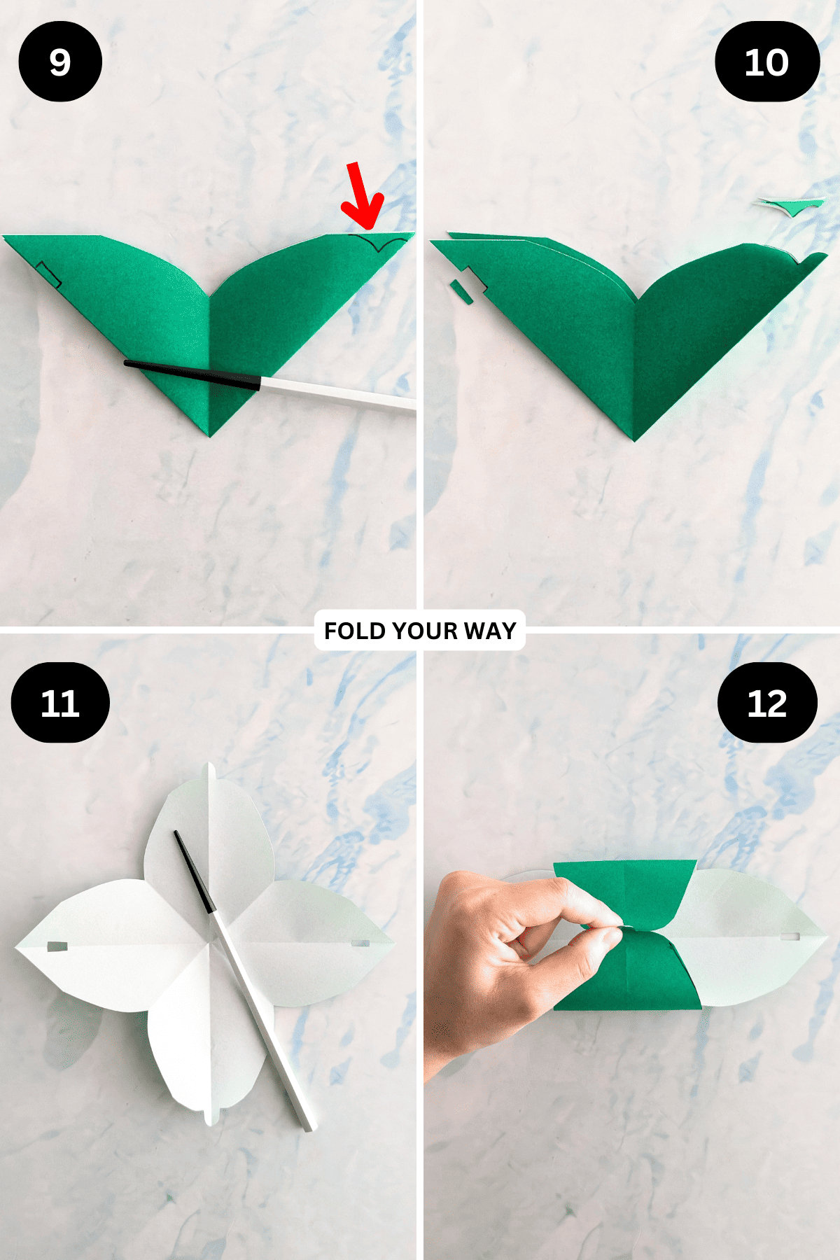 Steps 9 to 12 for making a self closing DIY gift box.