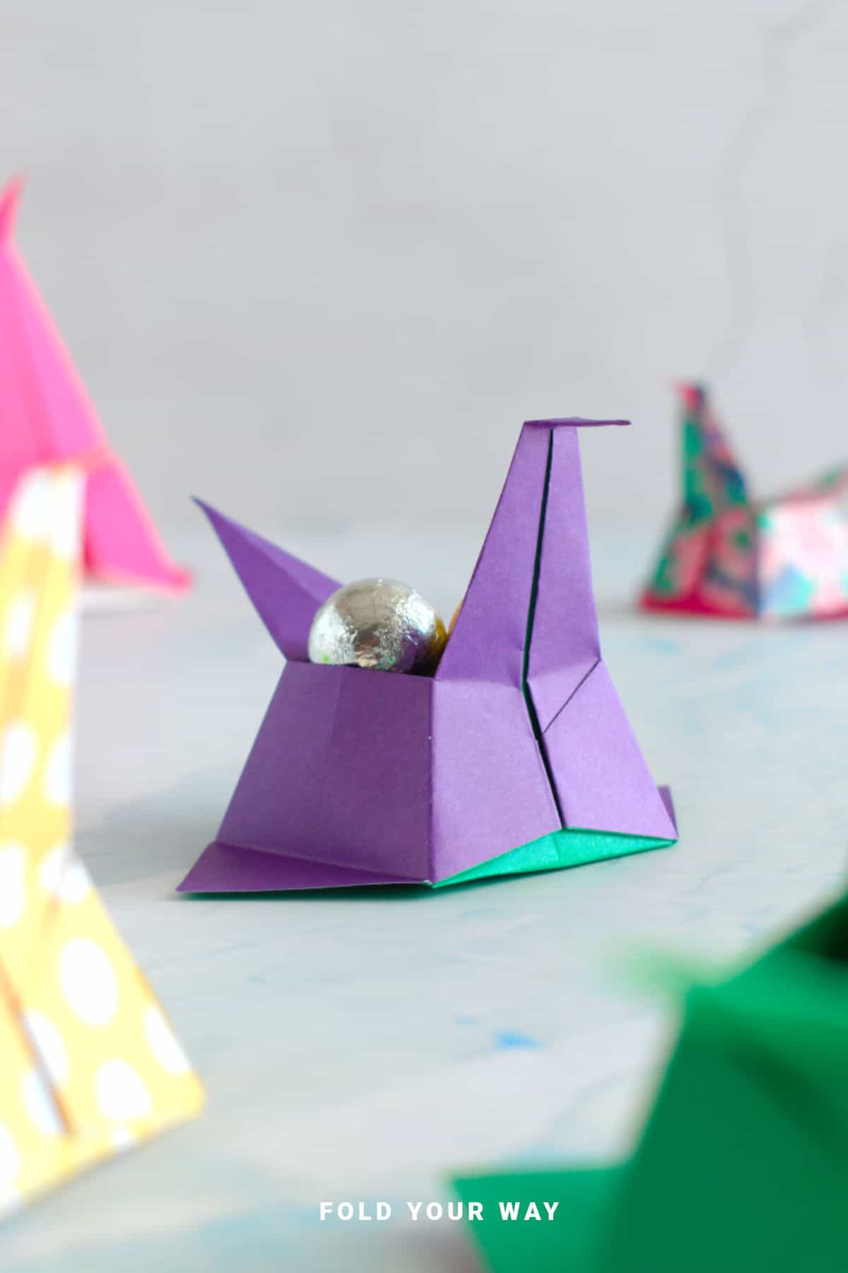Purple crane origami box.