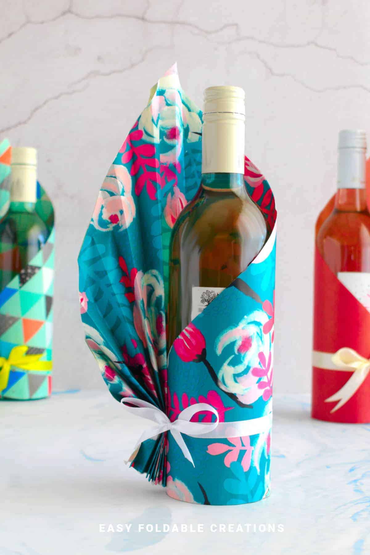 Gift wrapped bottle.