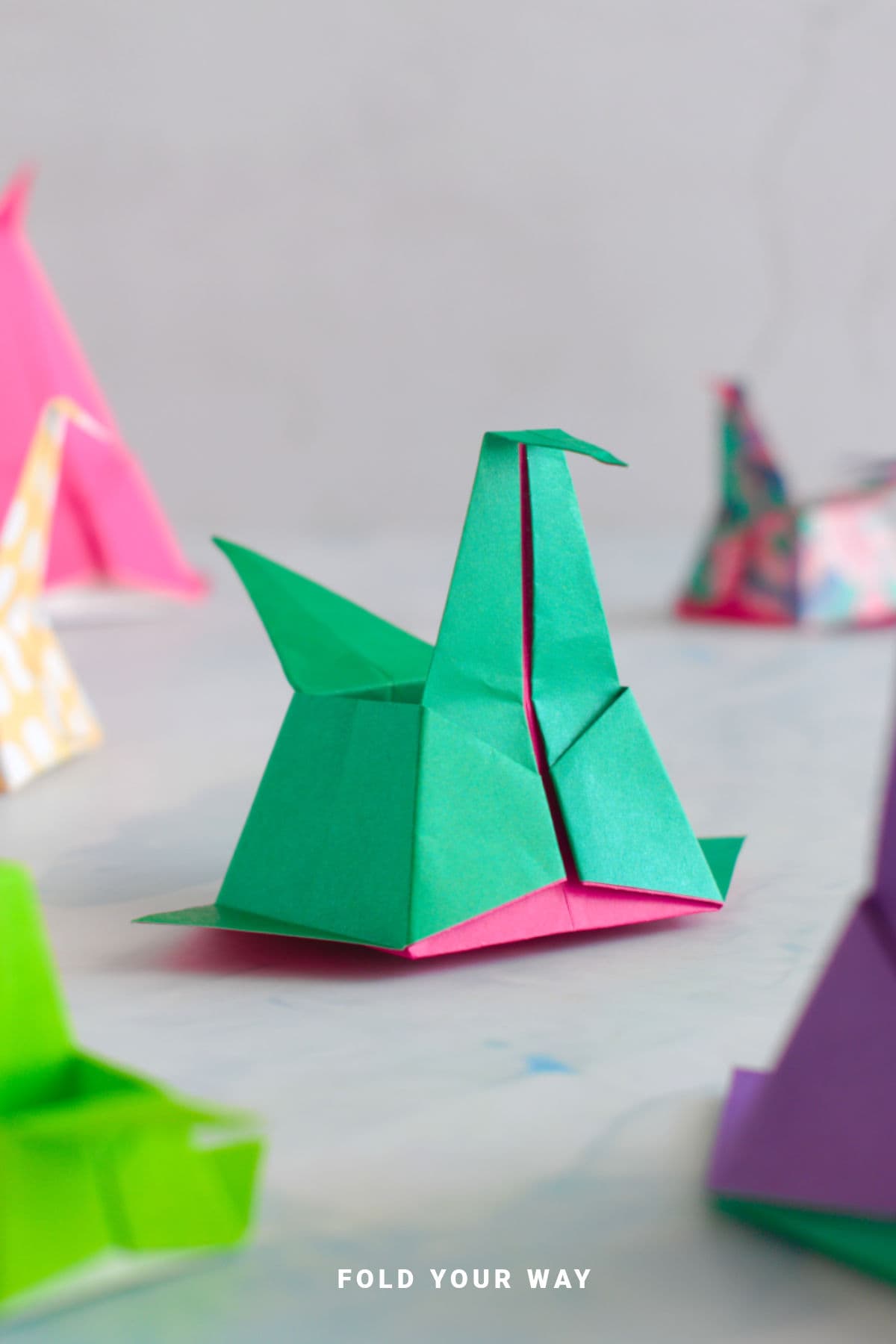 Green crane origami box.
