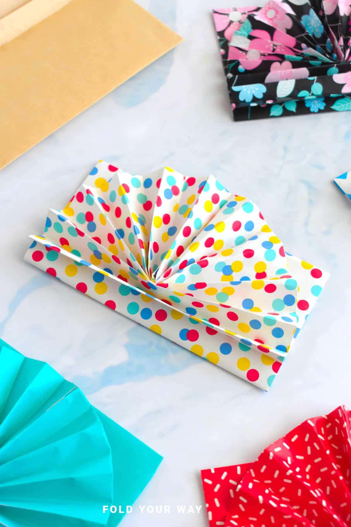 Close up image of an envelope with fan.