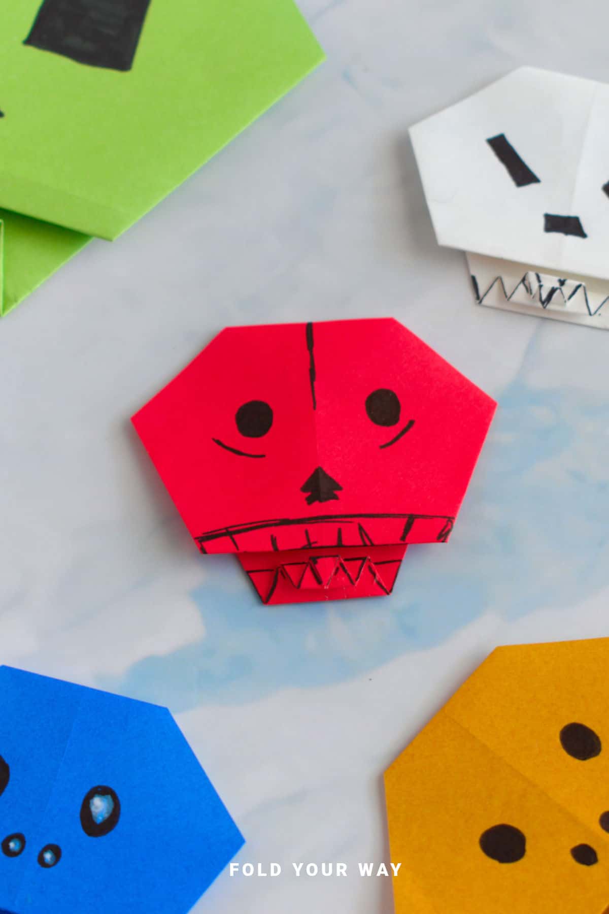 Red origami skull.
