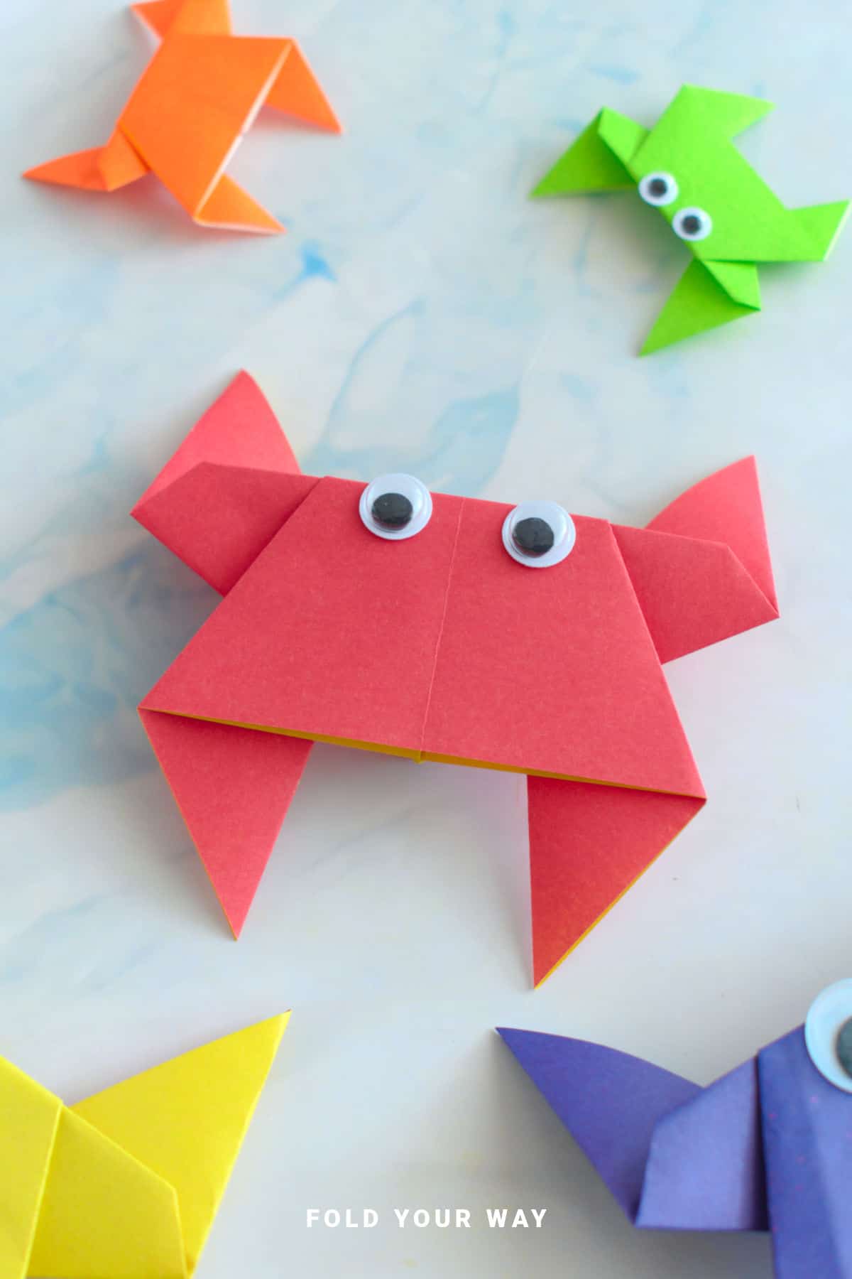 Red origami crab.