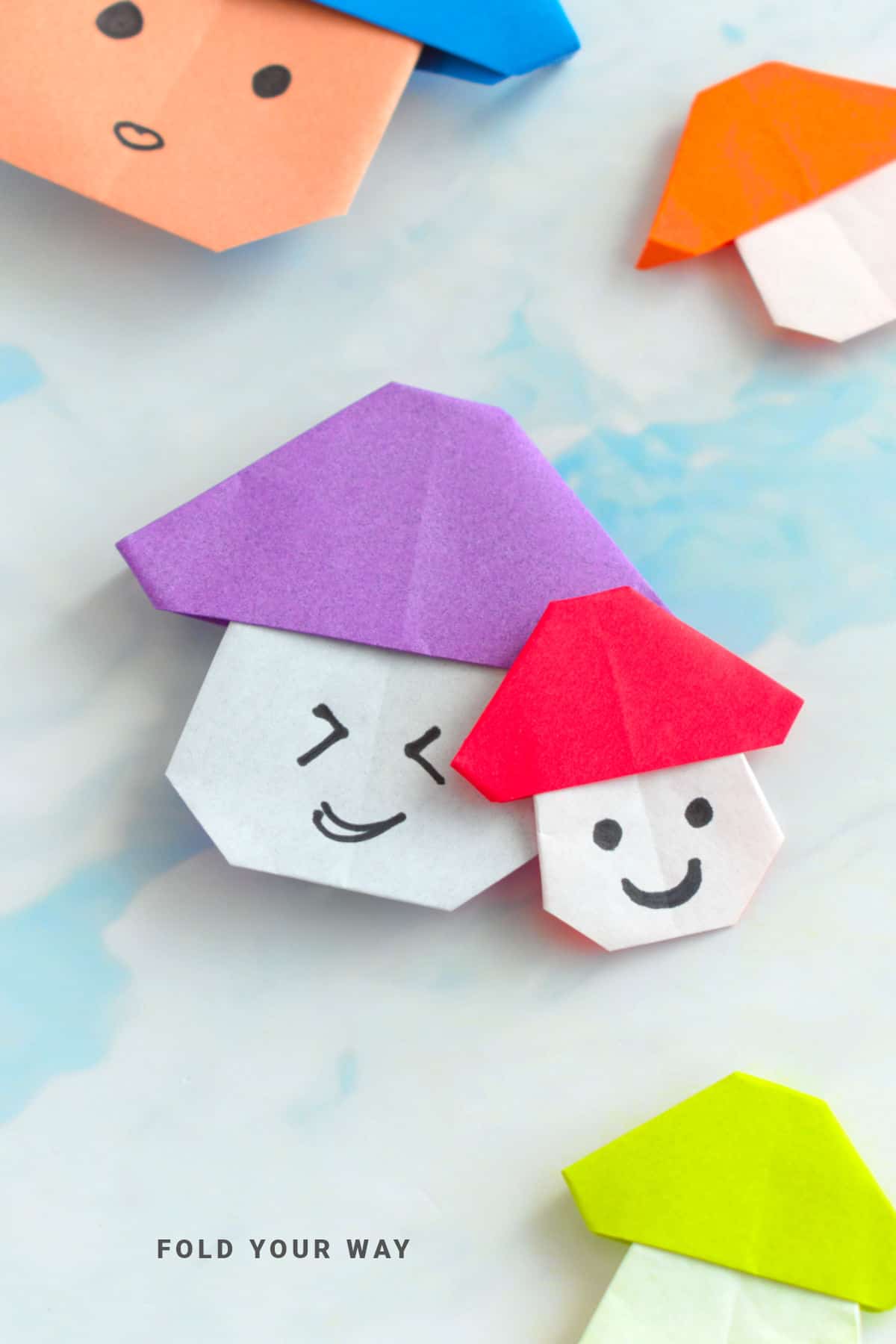 Paper origami mushrooms.