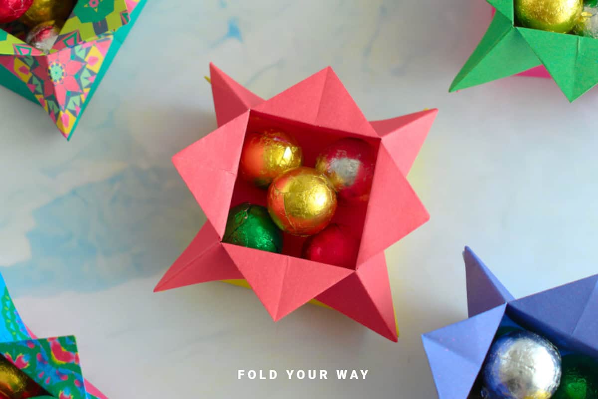 Red origami star box.