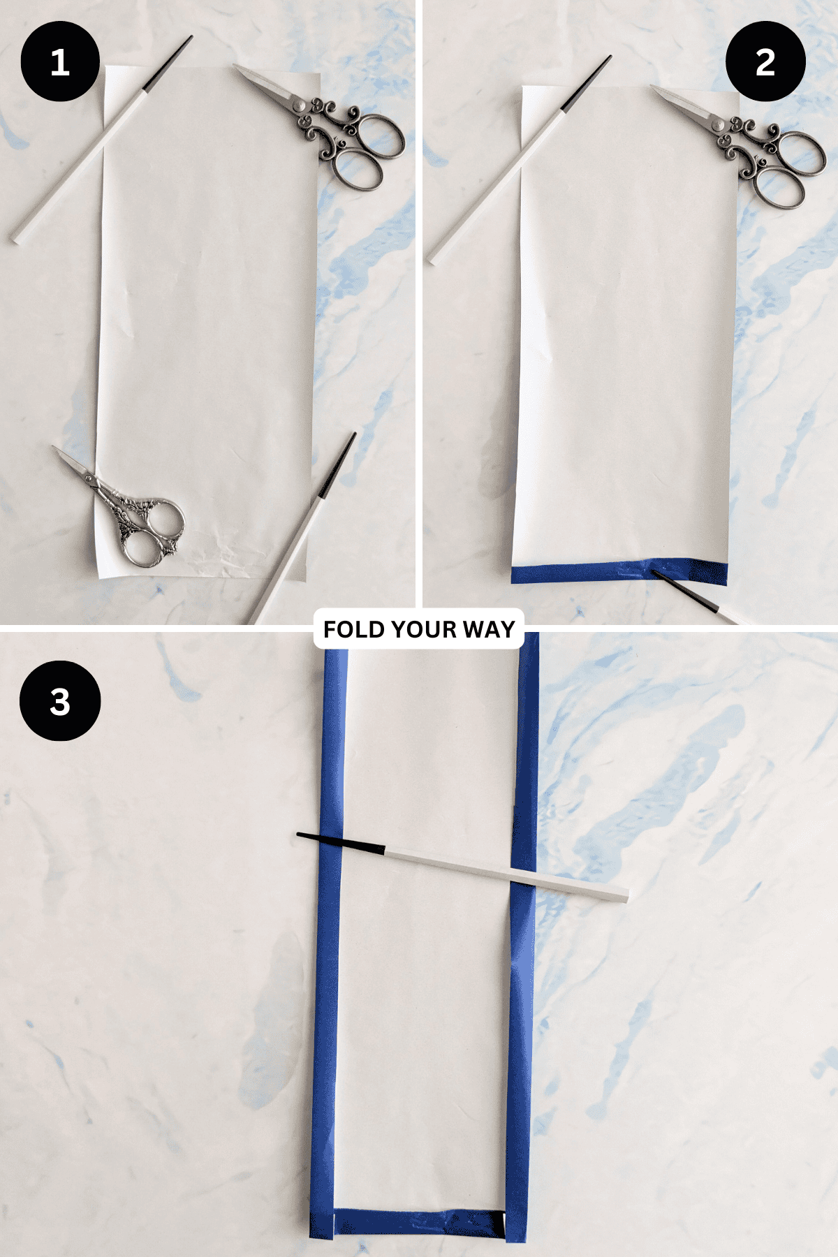 Steps 1 to 3 for folding an envelope with fan.