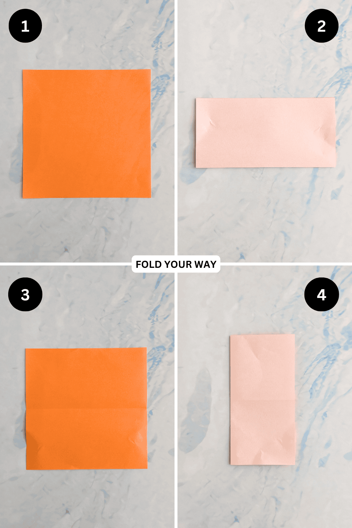 Steps 1 to 4 for folding an origami crane box.