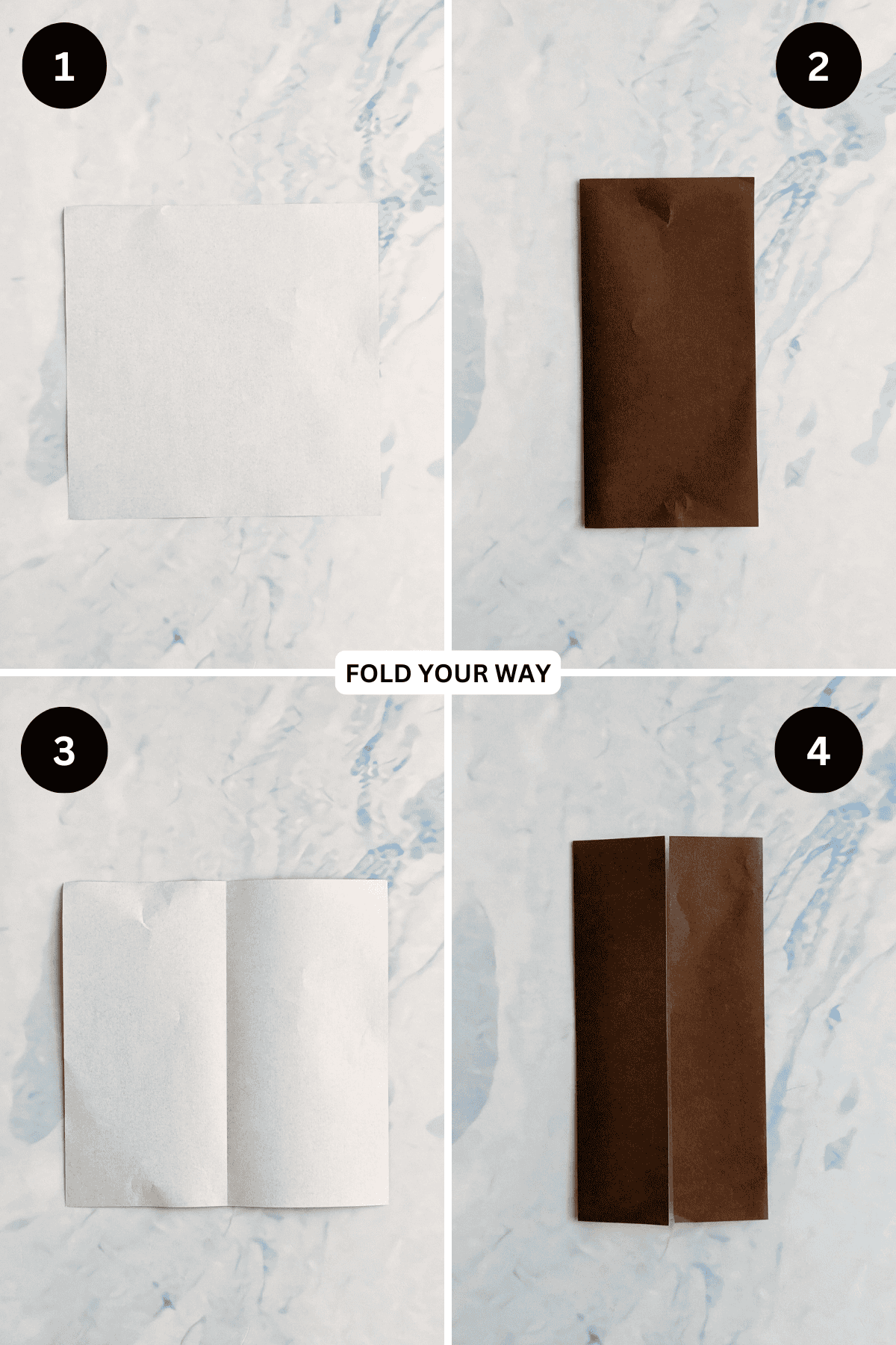Steps 1 to 4 for folding an origami shirt.