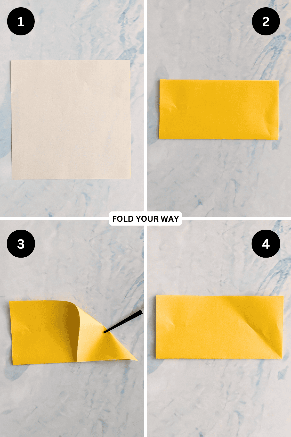 Steps 1 to 4 for making a paper star.