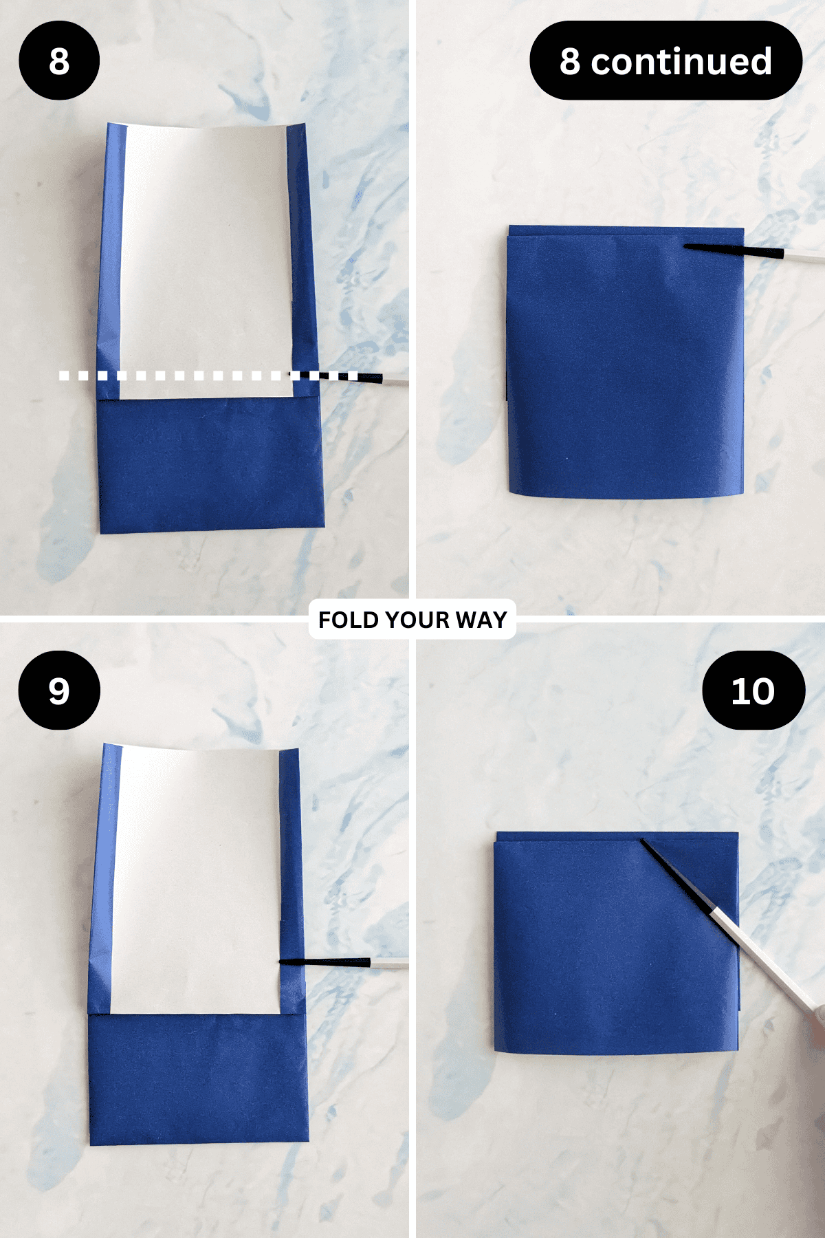 Steps 8 to 10 for folding an envelope with fan.