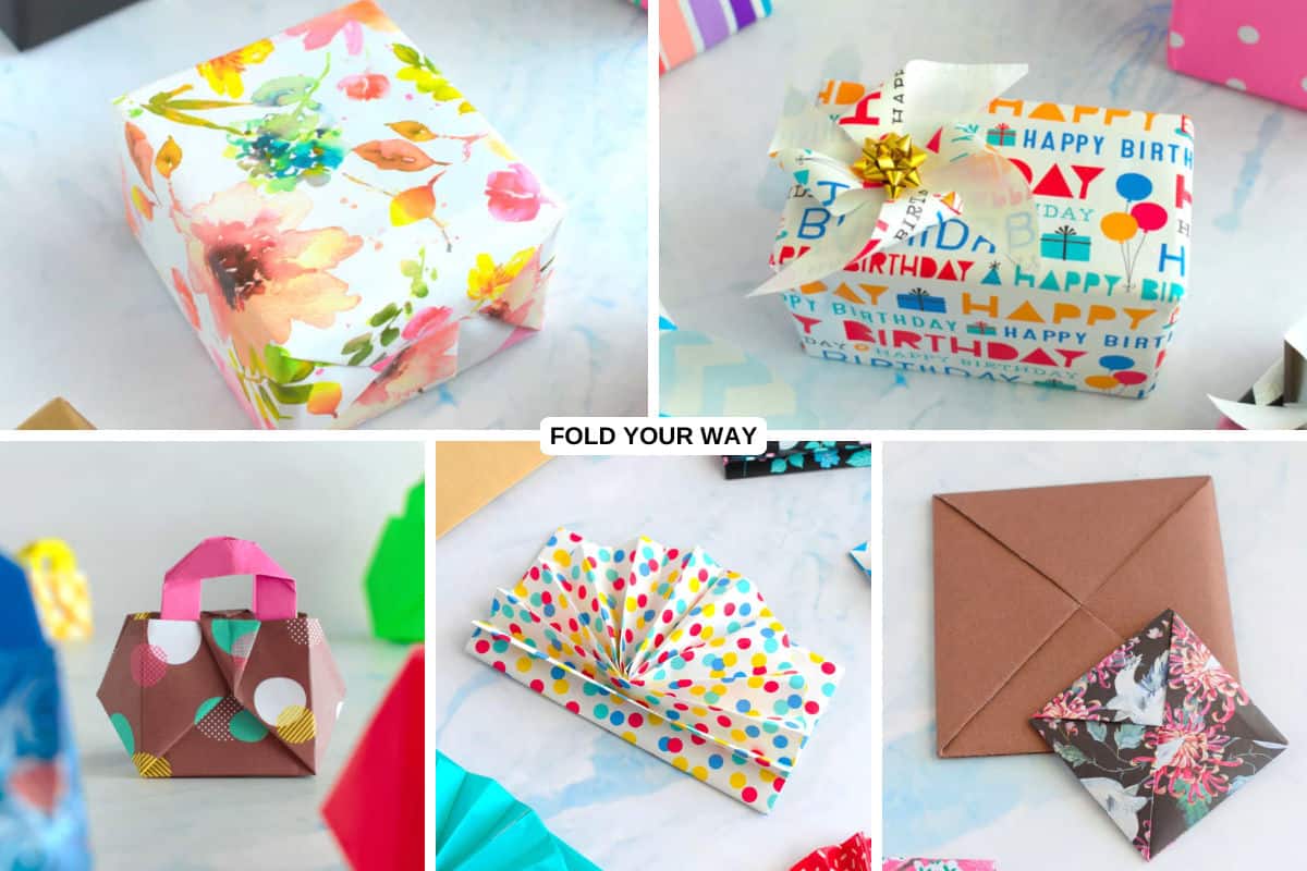 Collage of wrapped gifts for birthdays.