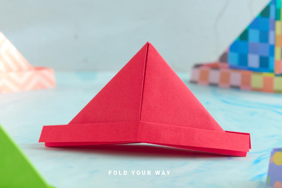 Red origami hat.
