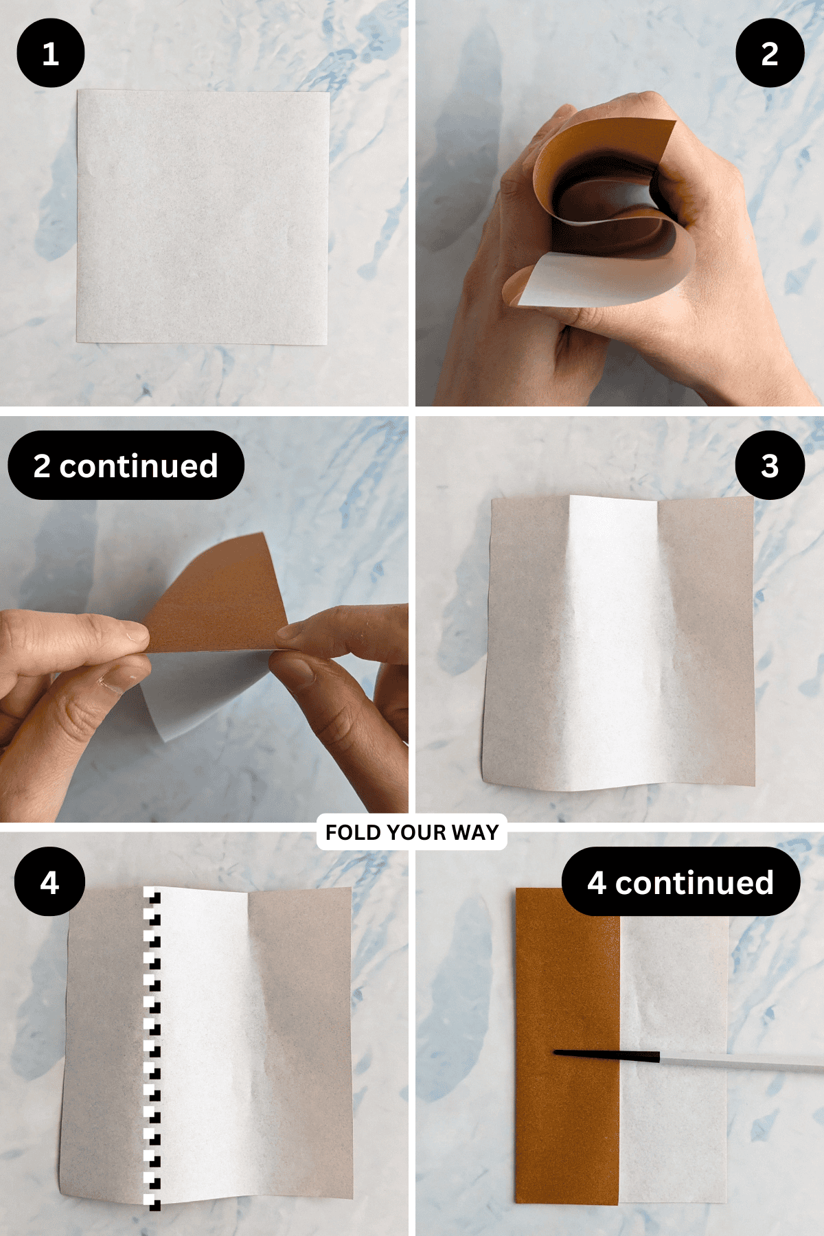 Steps 1 to 4 for folding mini paper gift bags.