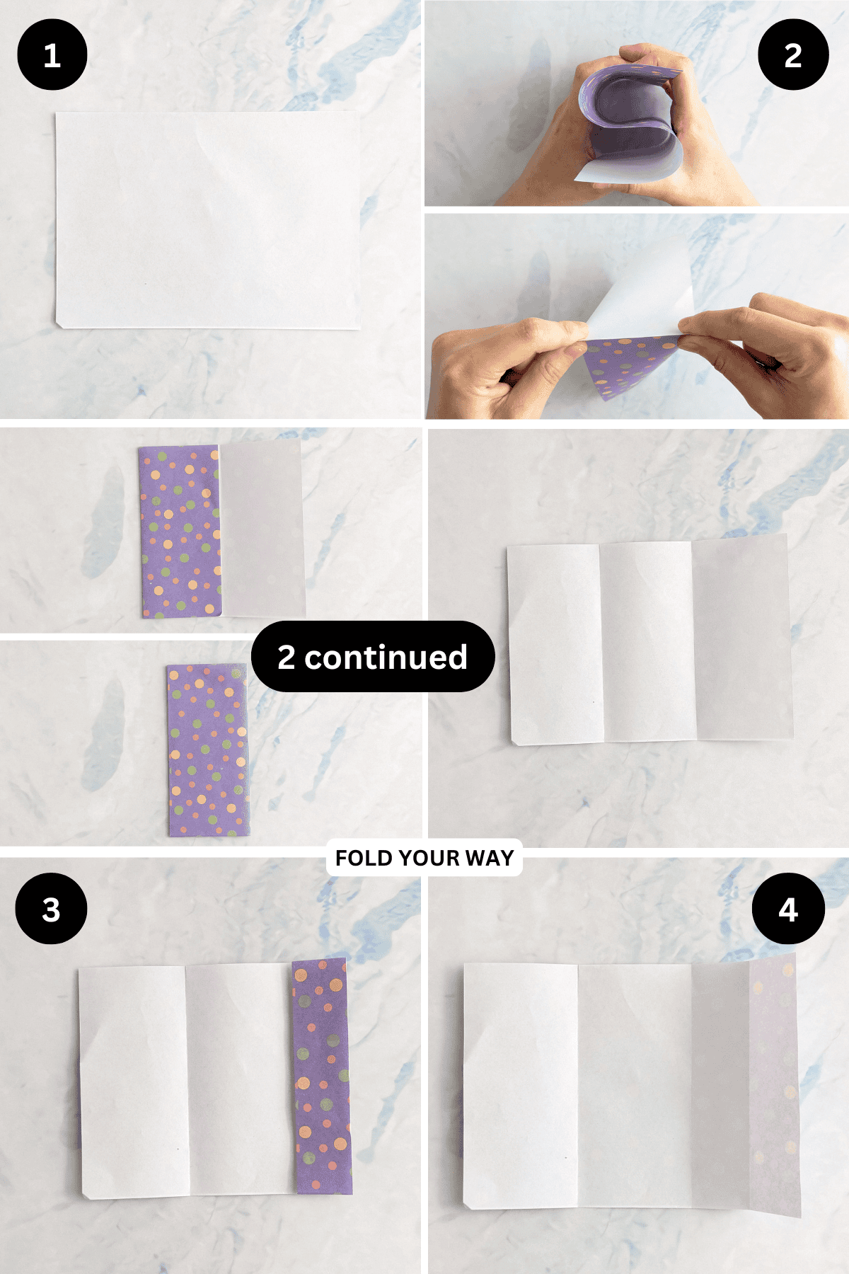 Steps 1 to 4 for folding an origami tray.