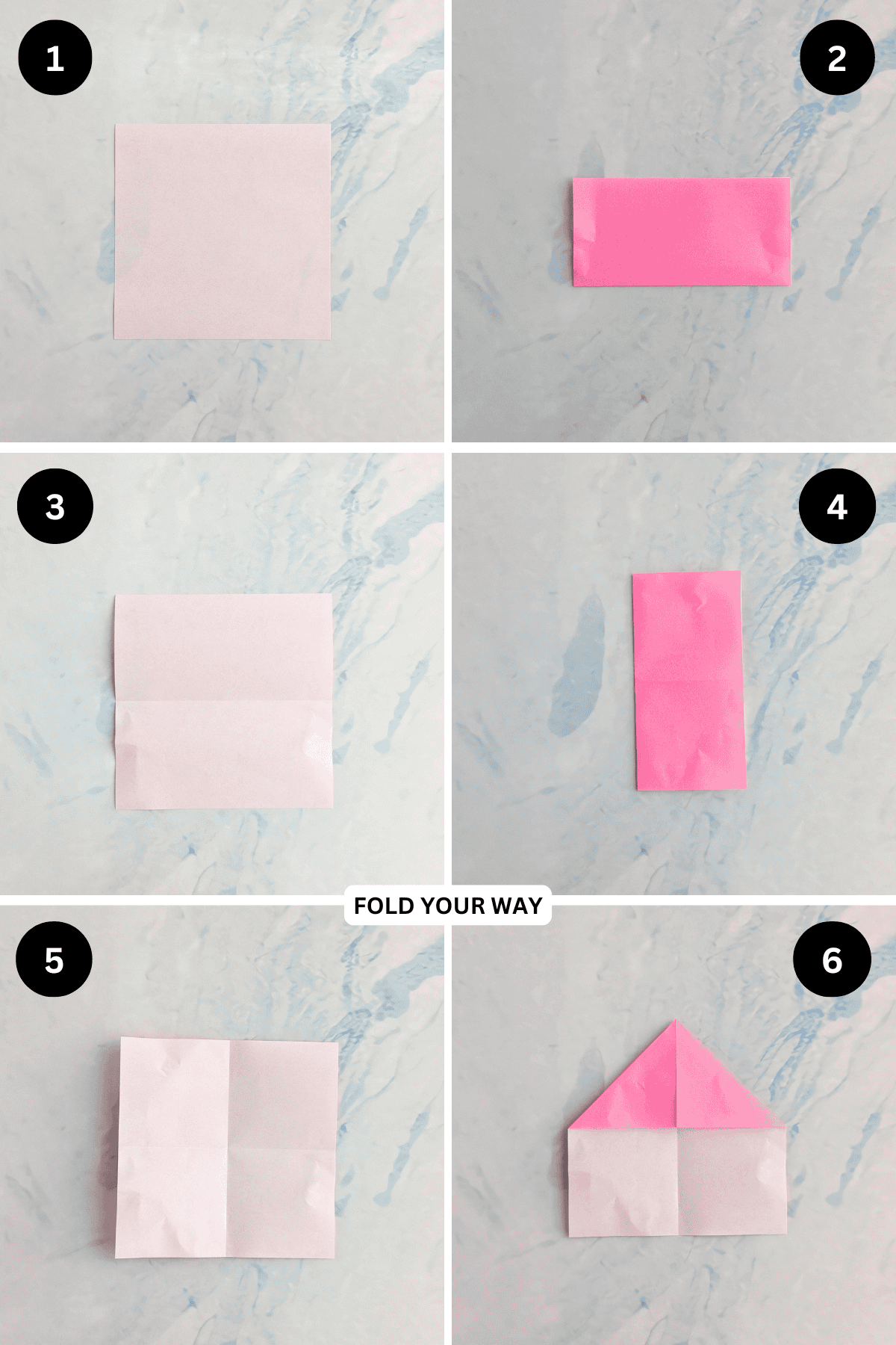 Steps 1 to 6 for folding a paper crown.