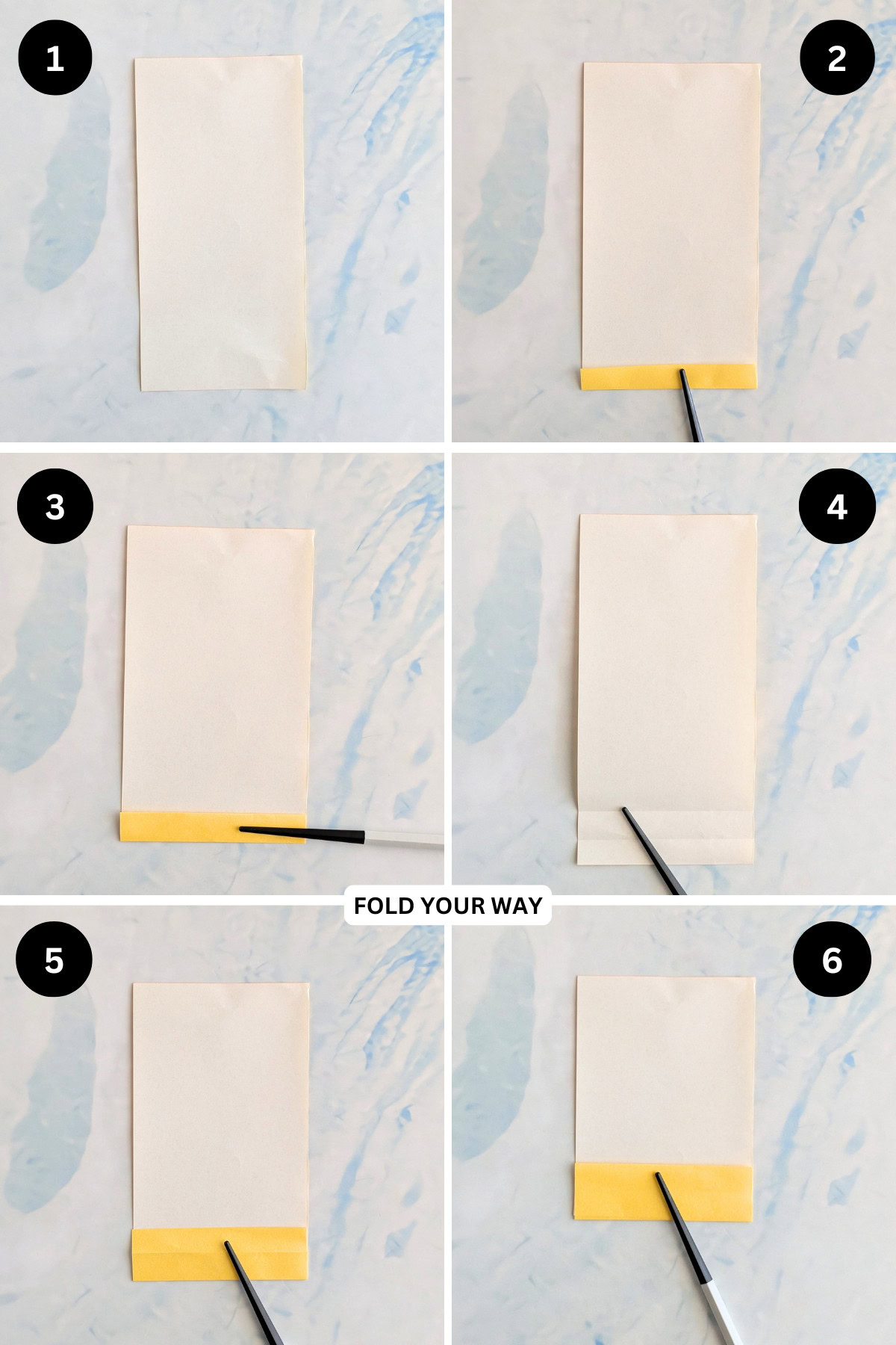Steps 1 to 6 for folding mini paper handles.