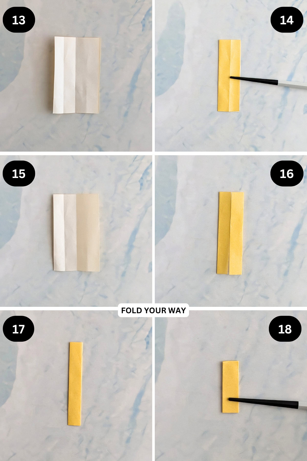 Steps 13 to 18 for folding mini paper handles.