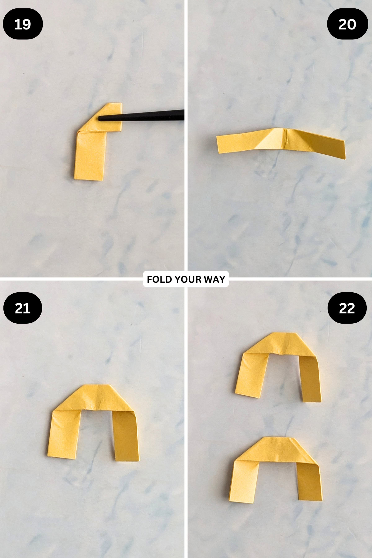 Steps 19 to 22 for folding mini paper handles.