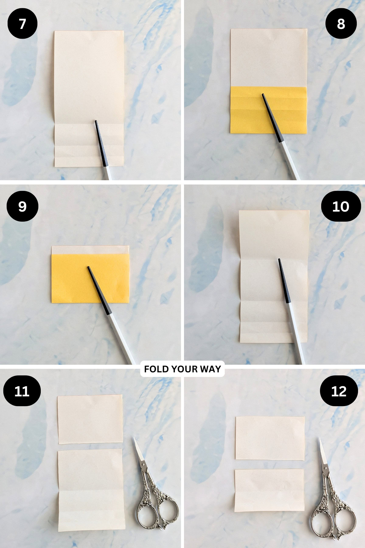 Steps 7 to 12 for folding mini paper handles.