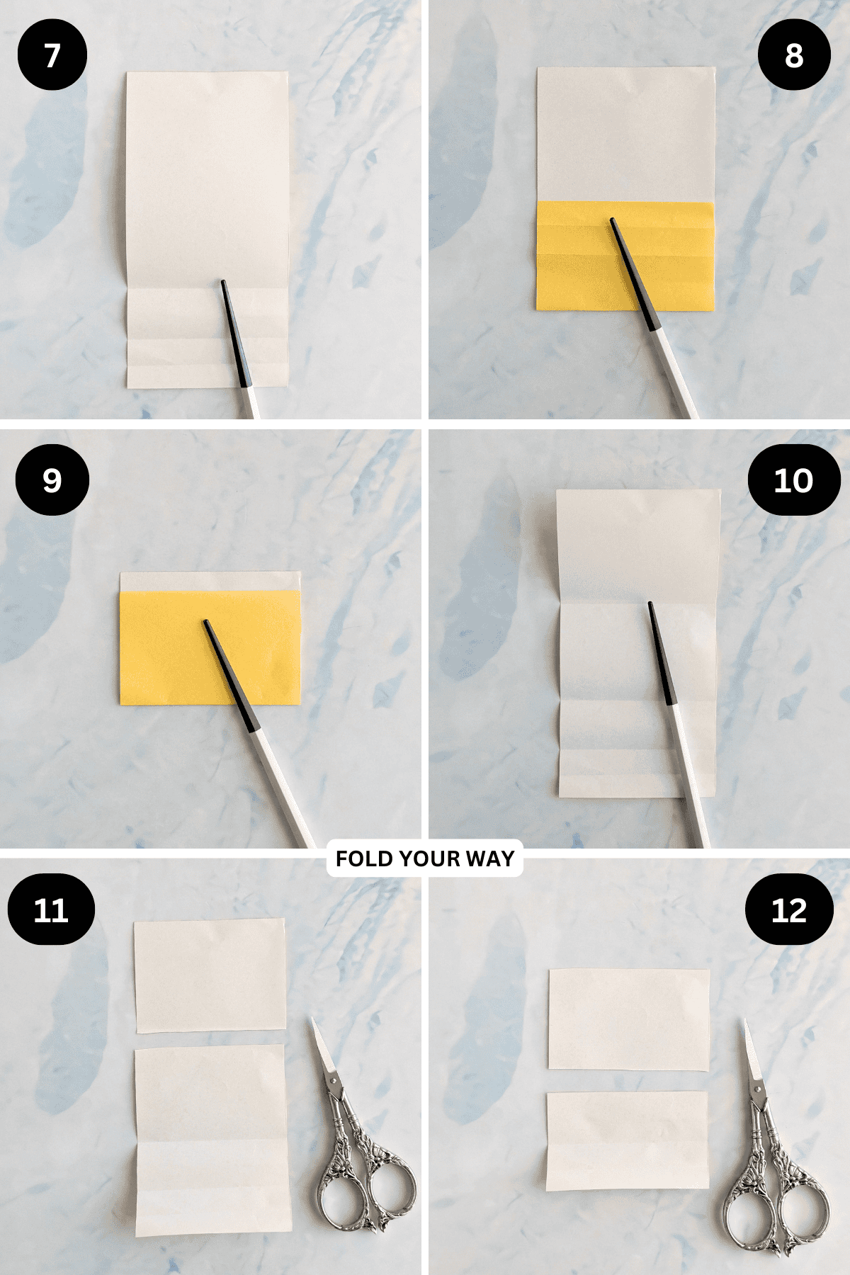 Steps 7 to 12 for folding mini paper handles.