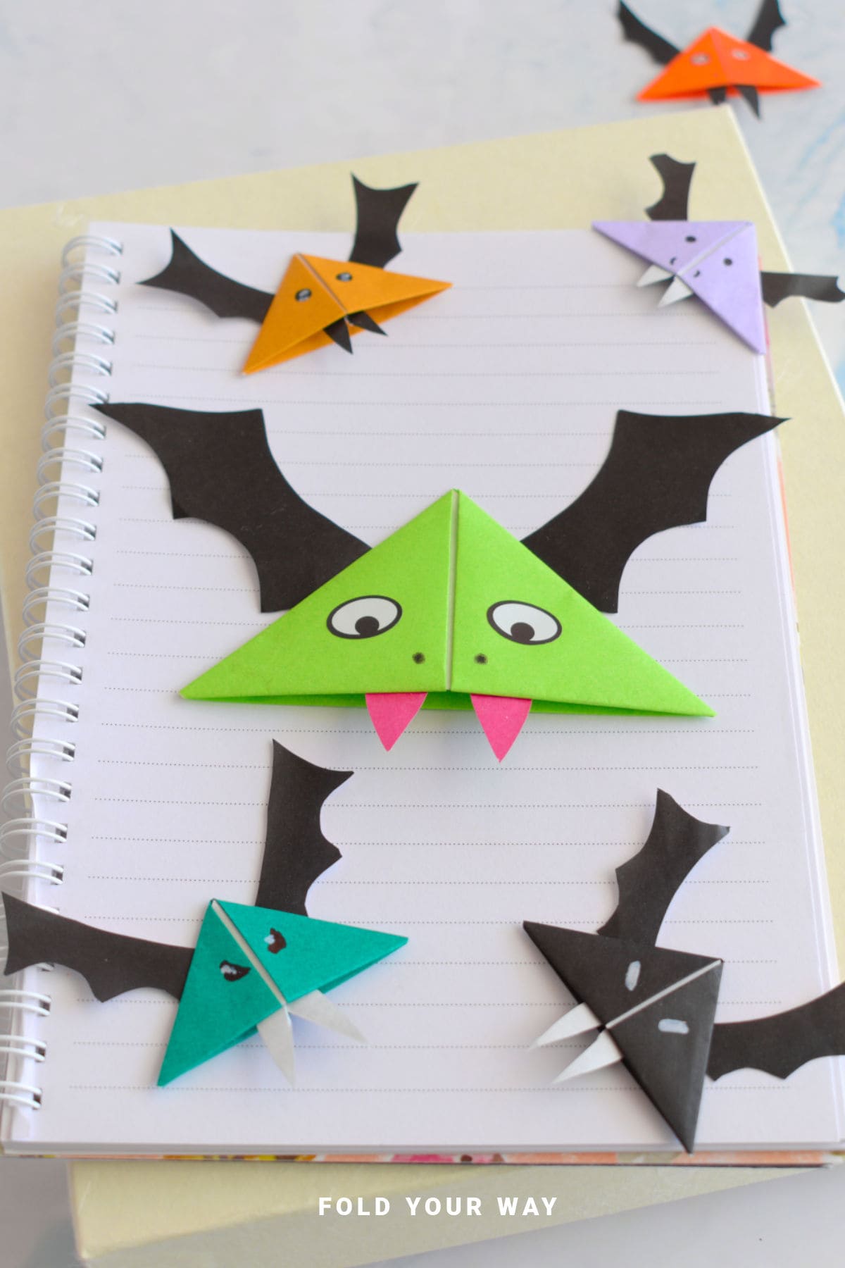 Bat origami bookmarks.
