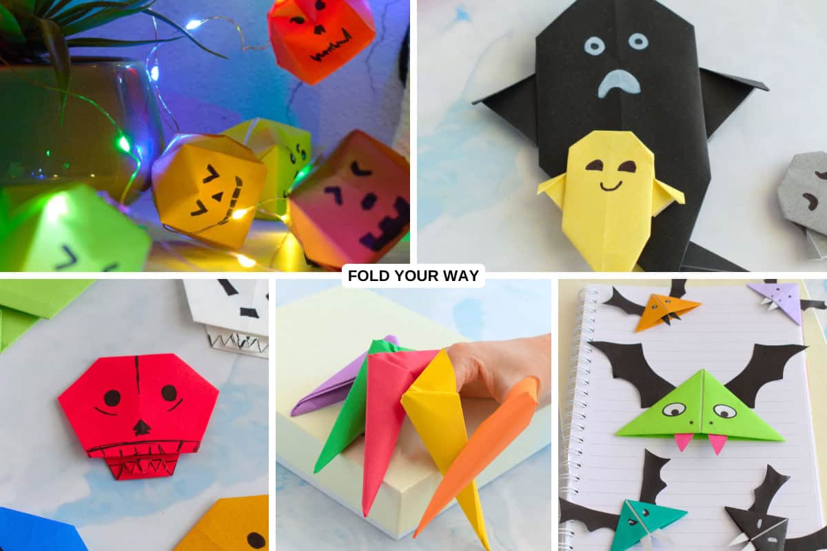 Collage of origami projects.