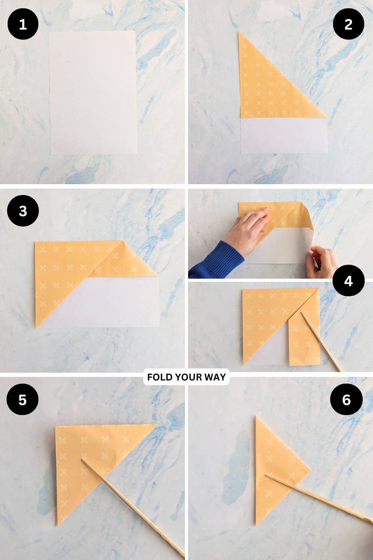 Steps 1 to 6 for folding origami claws.