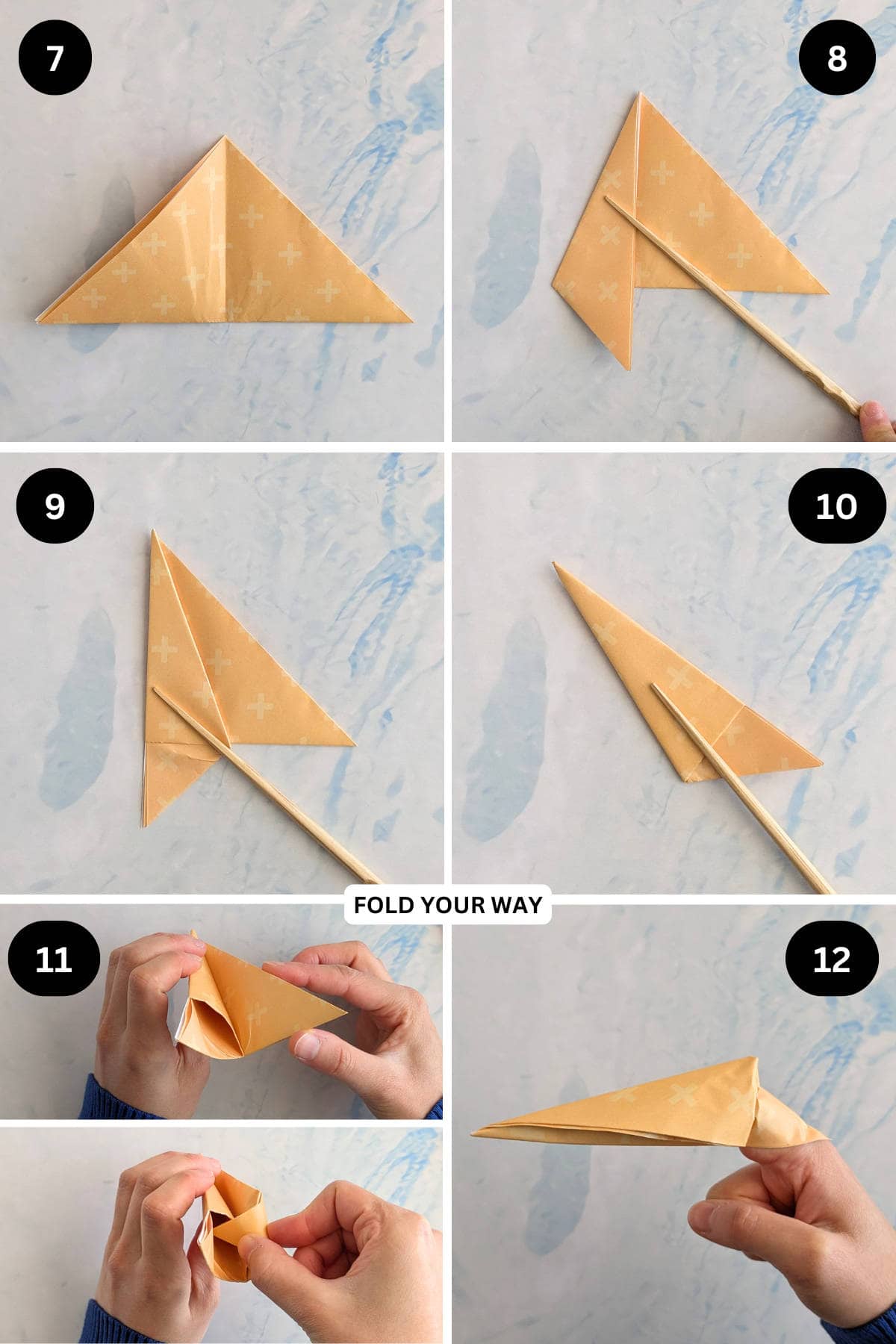 Steps 7 to 12 for folding origami claws.