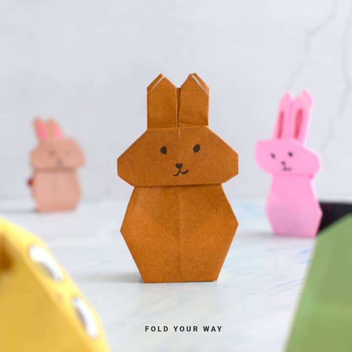 Close up image of an origami rabbit.