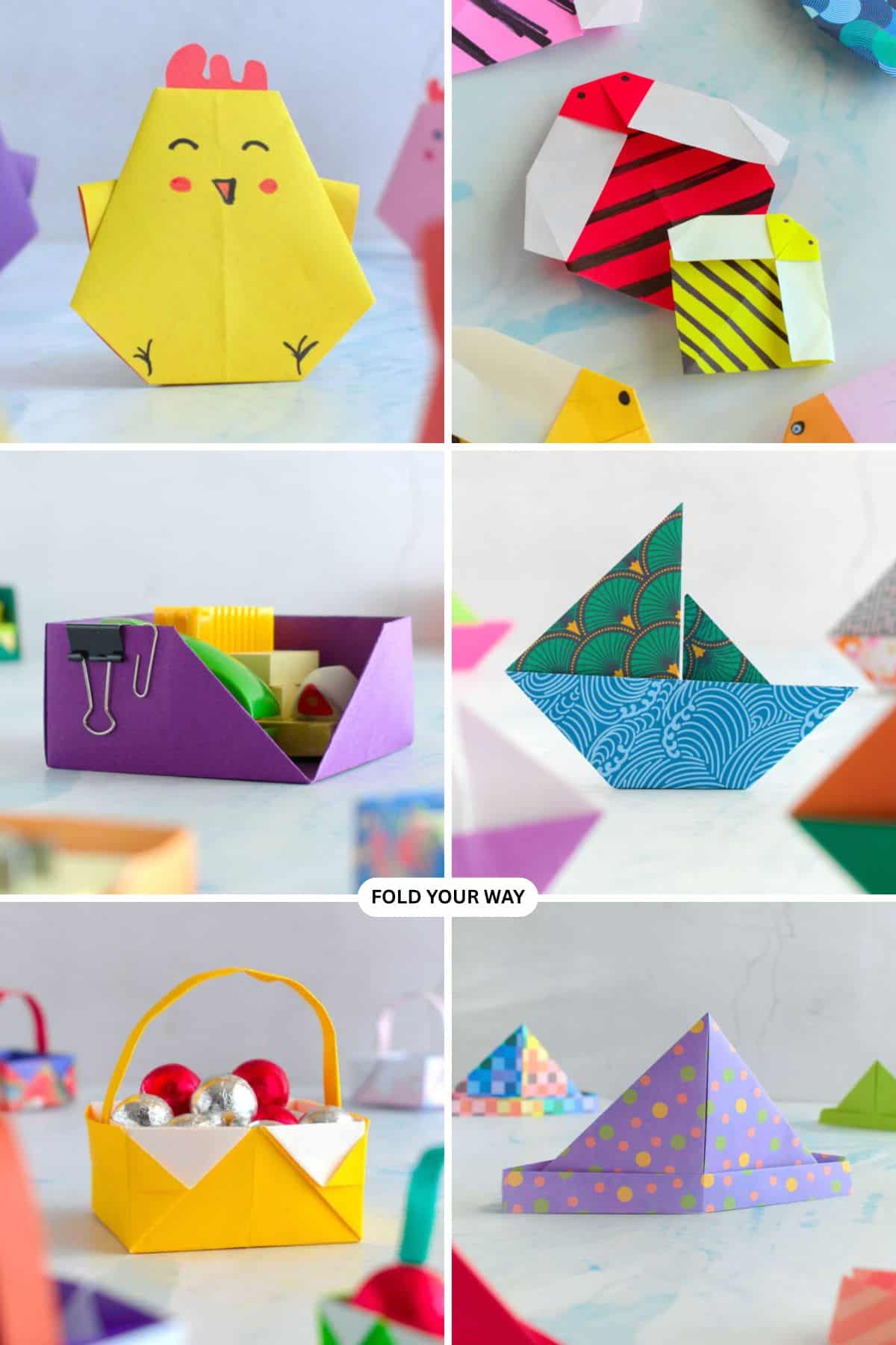 Collage of paper crafts.