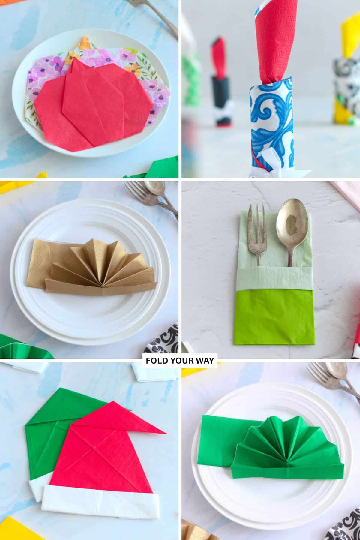 Collage of folded paper napkins.