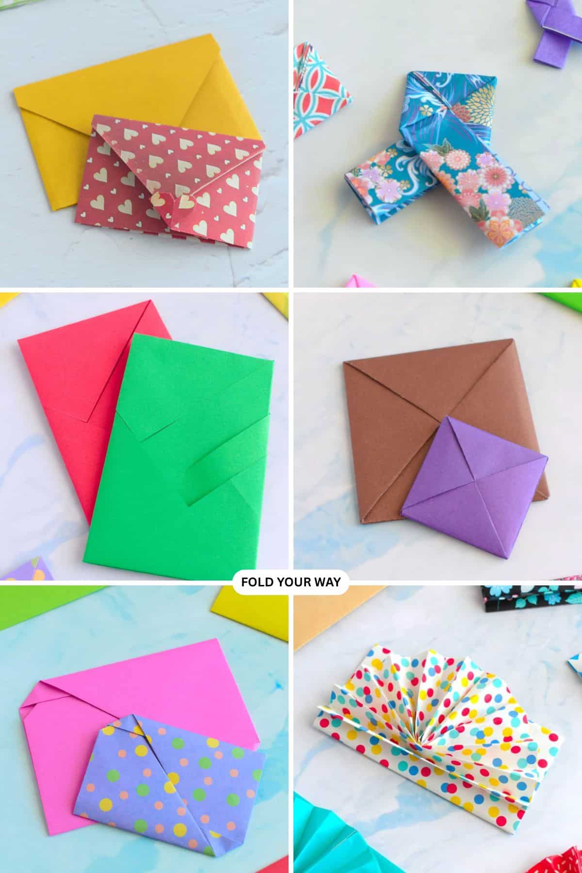 Collection of various origami letterfolds and evelopes.