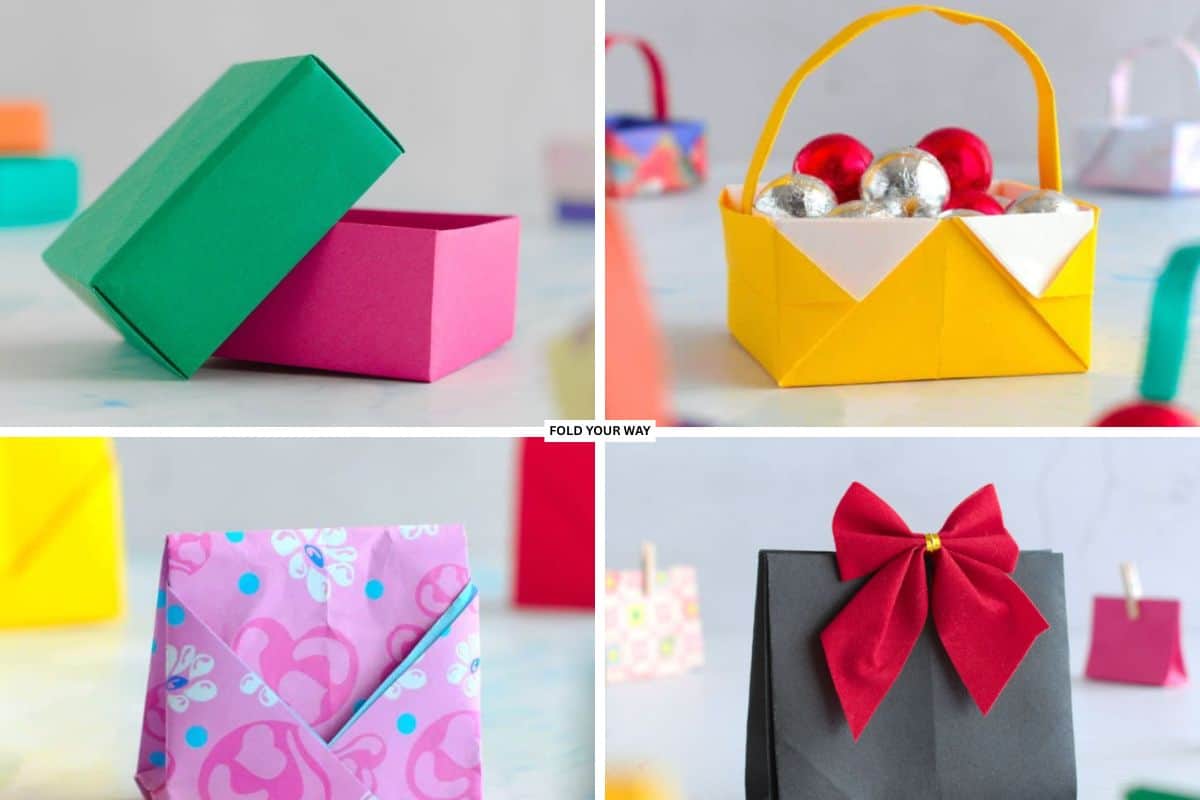 Collage of paper gift bags.