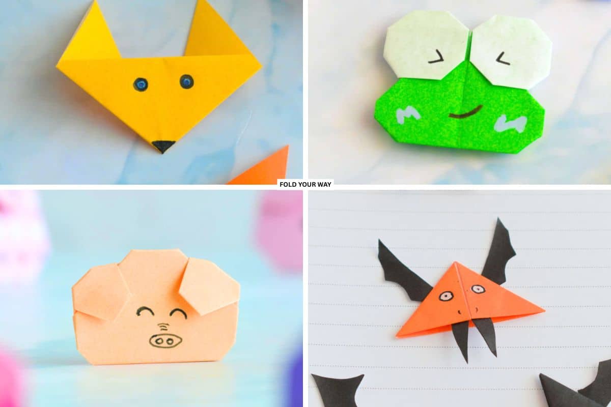 Collage of origami animals.
