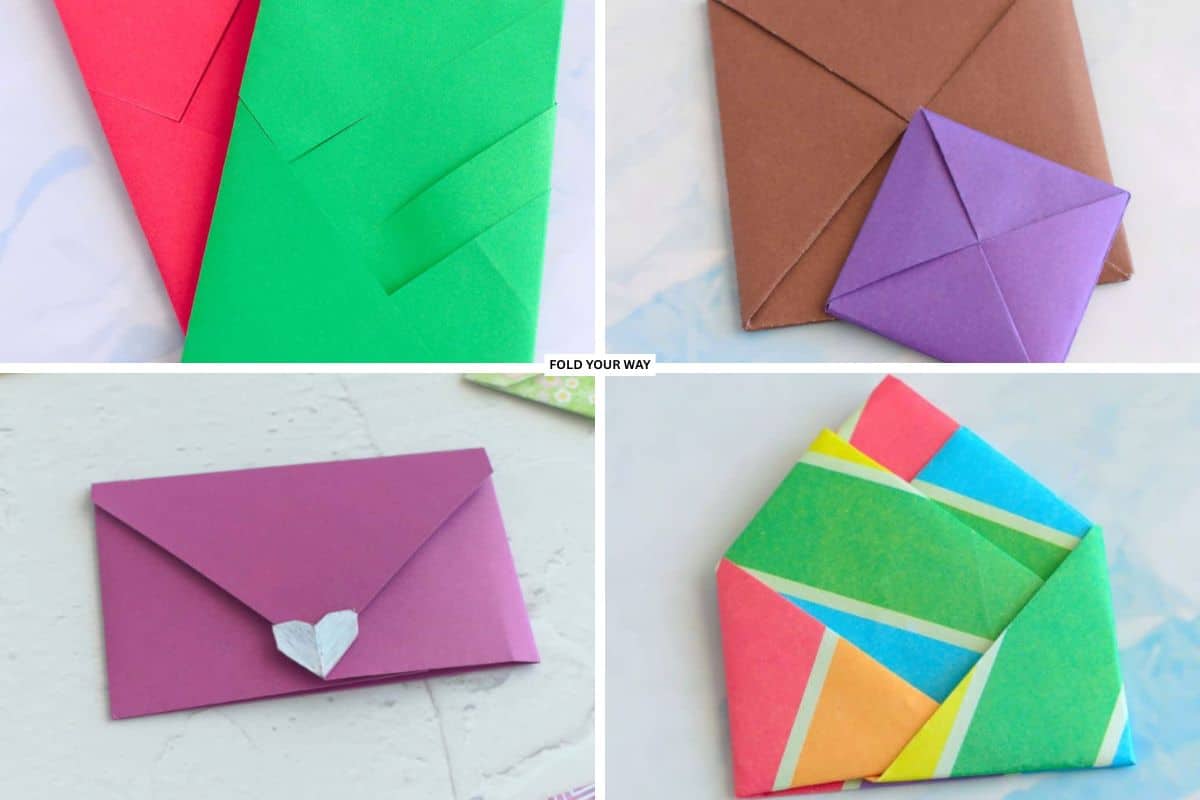 Collage of origami envelopes.