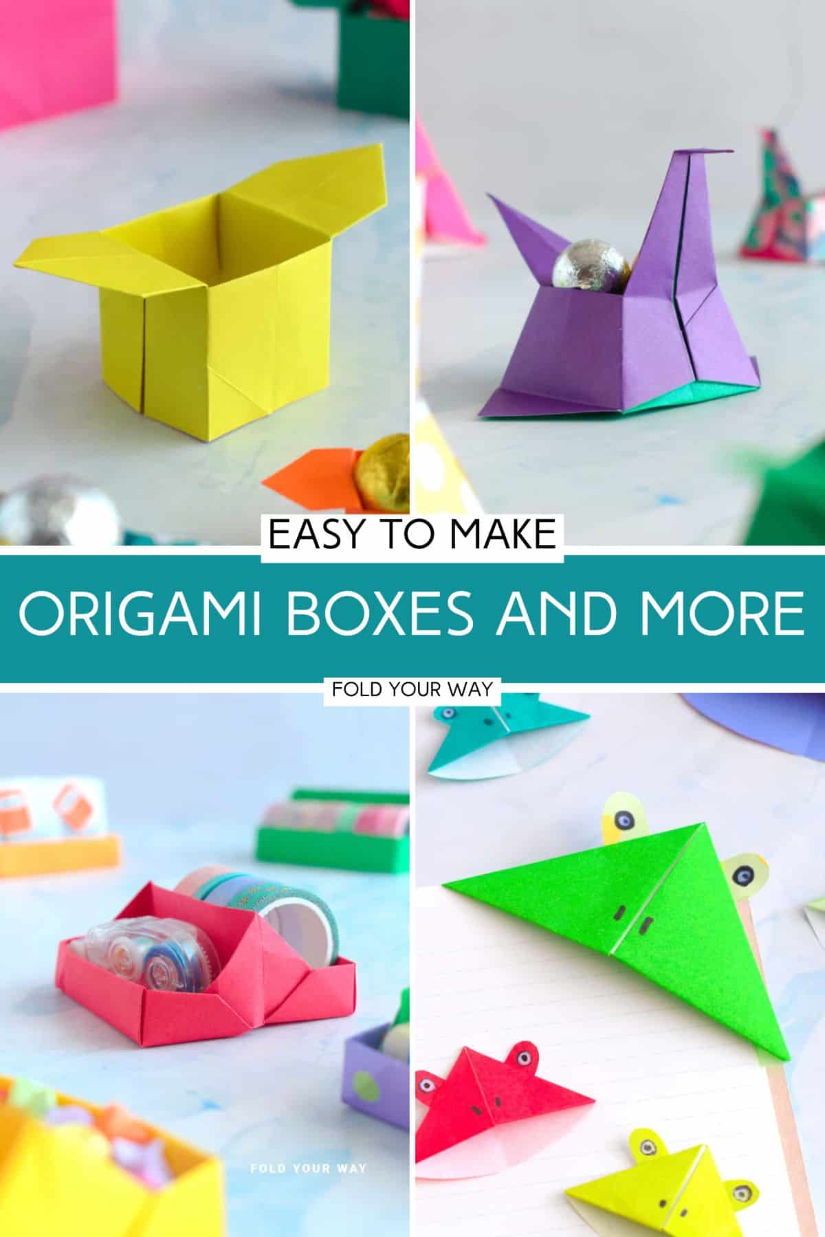Collection of origami boxes and bookmarks.