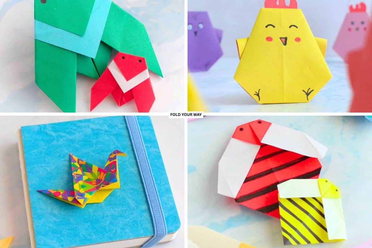Collage of various origami animal projects.