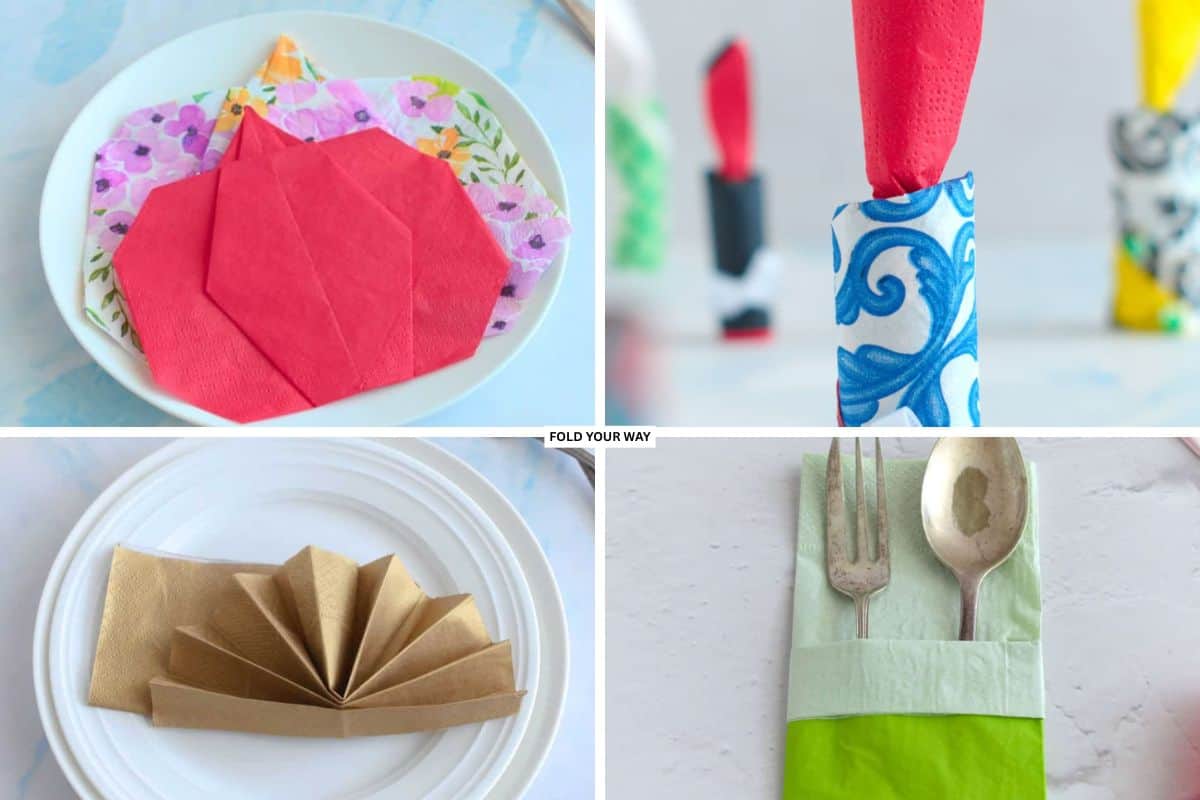 Collage of napkin folds.