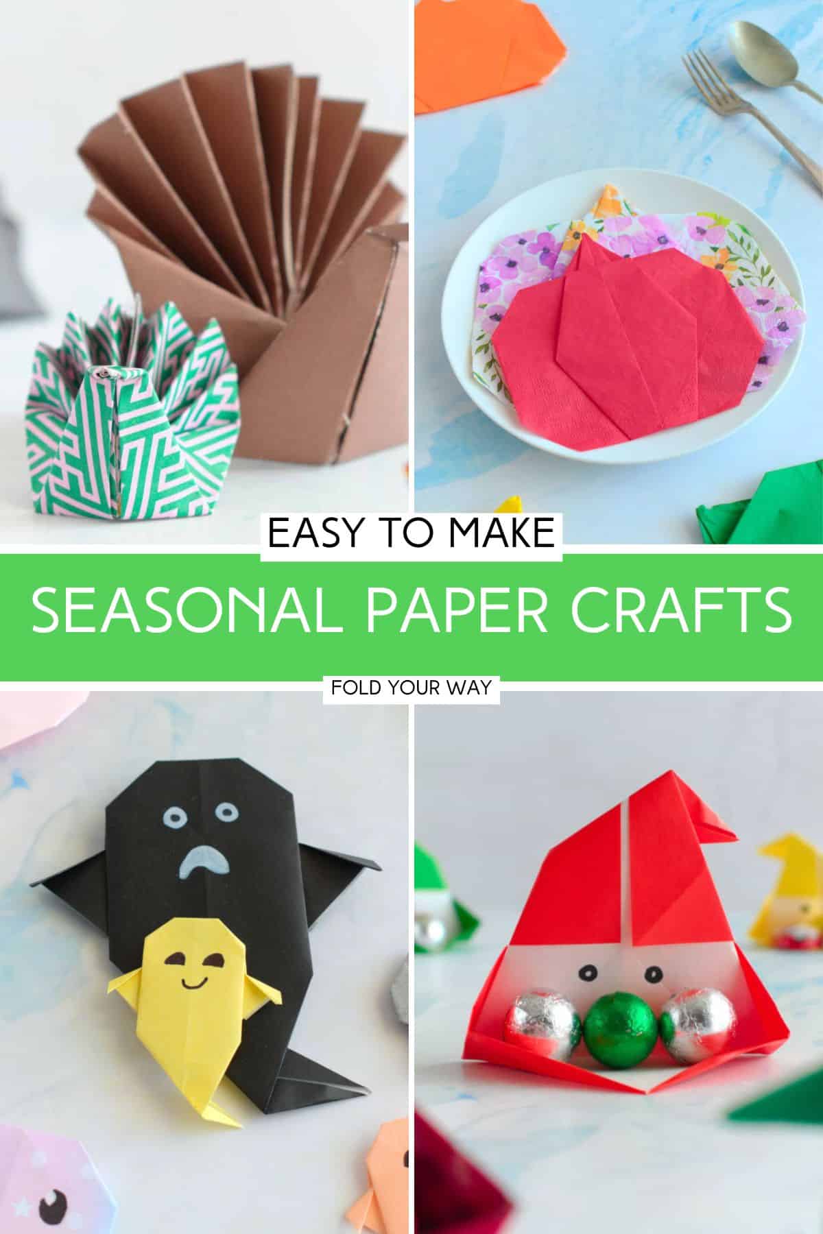 Collage of seasonal paper crafts.